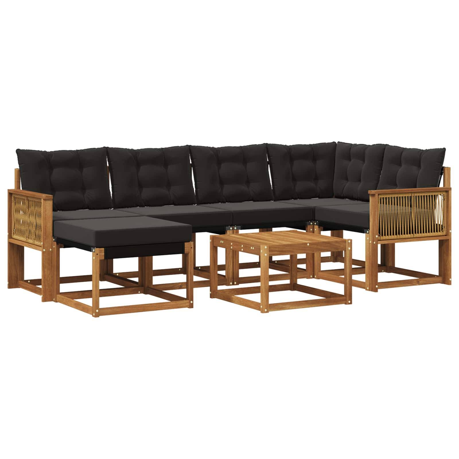 vidaXL Outdoor-Sofagarnitur mit Kissen 7 pcs Natürlich und Schwarz