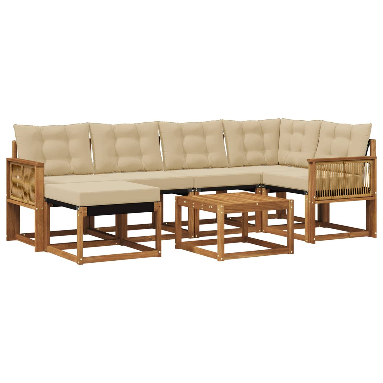 vidaXL Outdoor-Sofagarnitur mit Kissen 7 pcs Natur und Beige