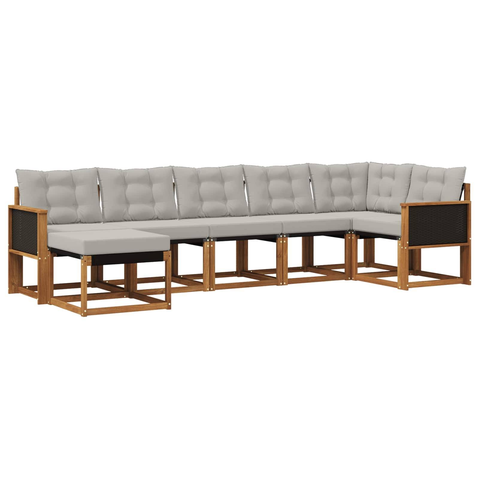 vidaXL Outdoor-Sofagarnitur mit Kissen 7 pcs Natürlich und Hellgrau