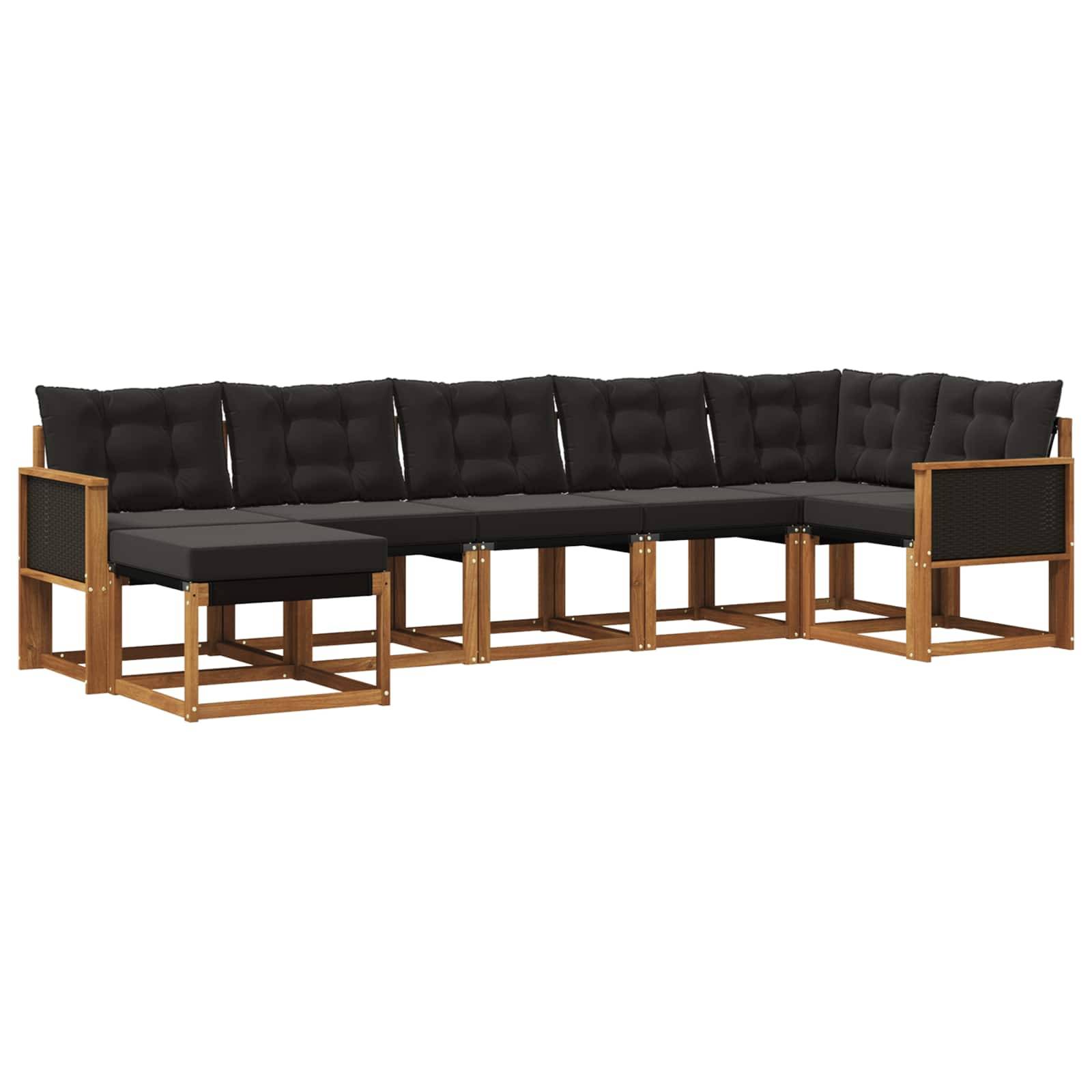 vidaXL Outdoor-Sofagarnitur mit Kissen 7 pcs Natürlich und Schwarz