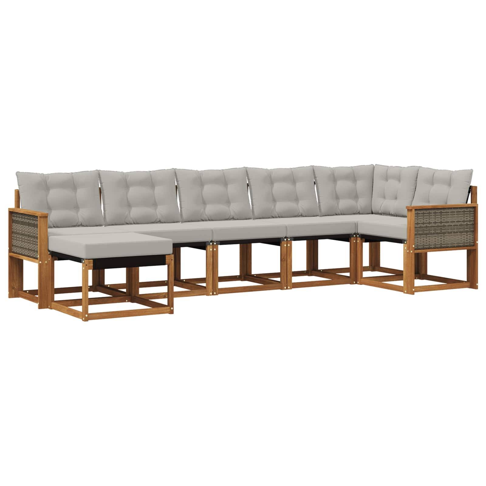 vidaXL Outdoor-Sofagarnitur mit Kissen 7 pcs Natürlich und Hellgrau