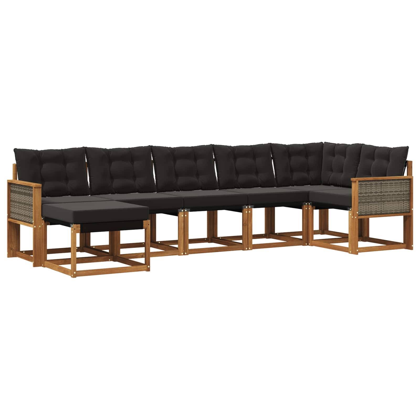 vidaXL Outdoor-Sofagarnitur mit Kissen 7 pcs Natürlich und Schwarz