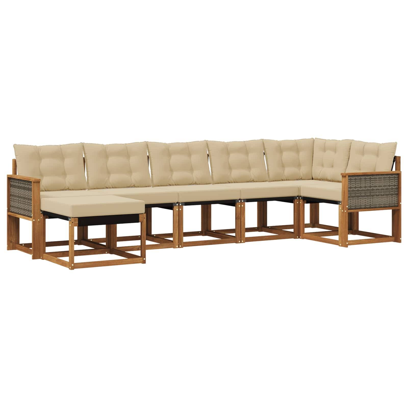 vidaXL Outdoor-Sofagarnitur mit Kissen 7 pcs Natur und Beige