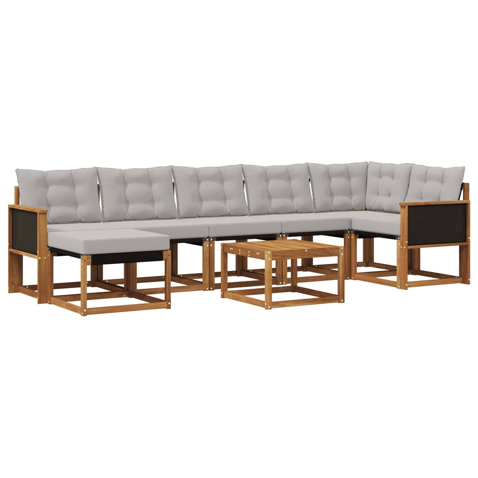 vidaXL Outdoor-Sofagarnitur mit Kissen 8 pcs Natürlich und Hellgrau