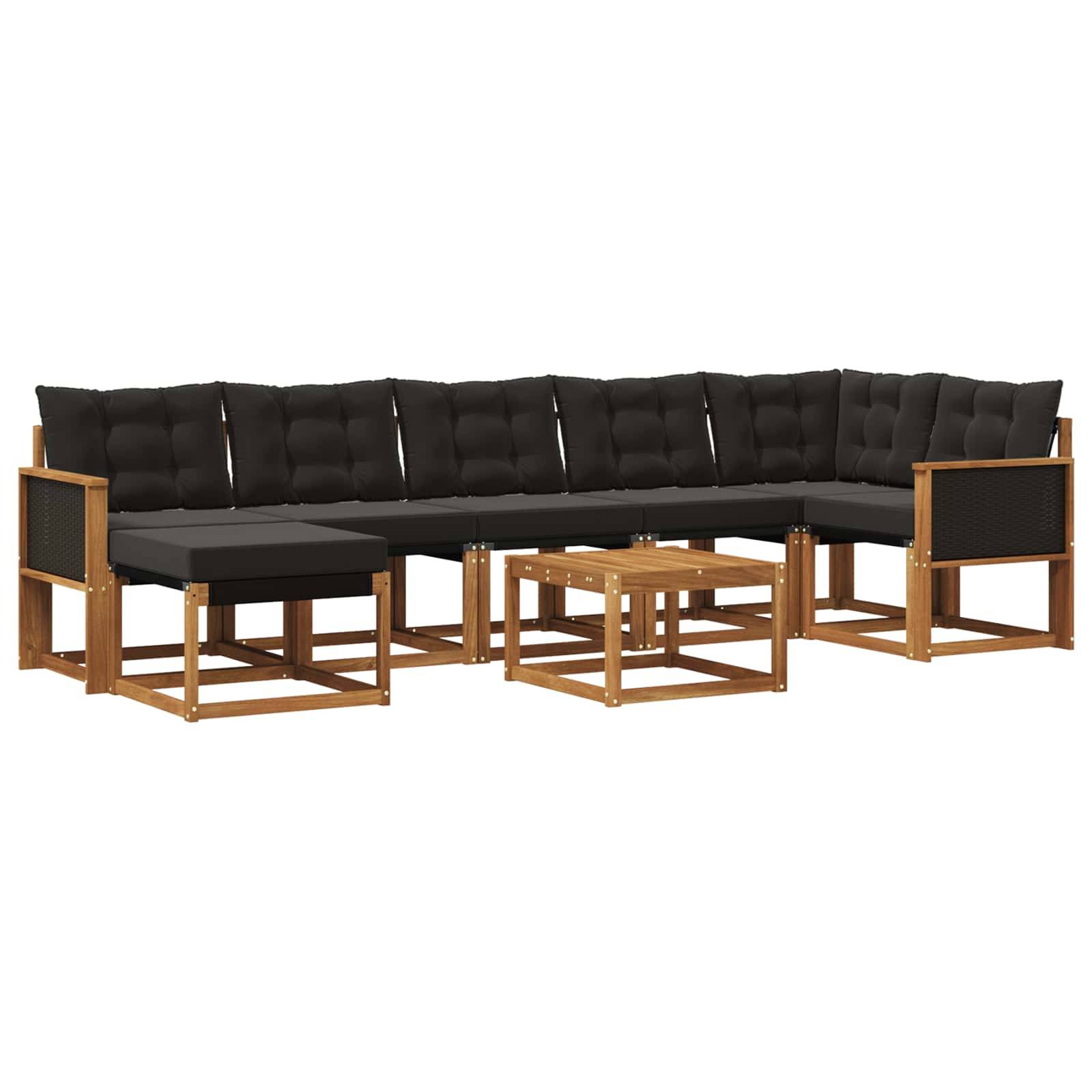 vidaXL Outdoor-Sofagarnitur mit Kissen 8 pcs Natürlich und Schwarz