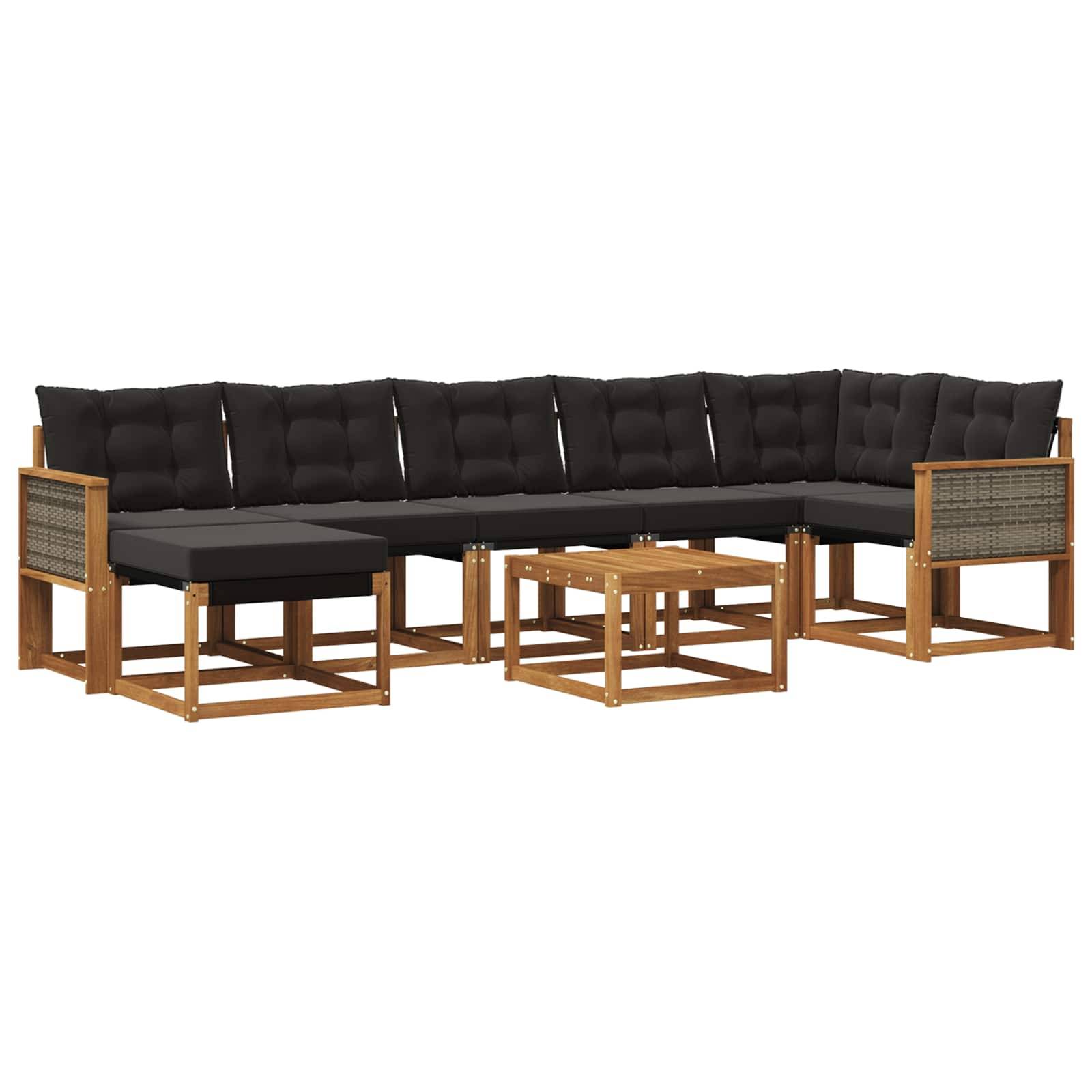vidaXL Outdoor-Sofagarnitur mit Kissen 8 pcs Natürlich und Schwarz
