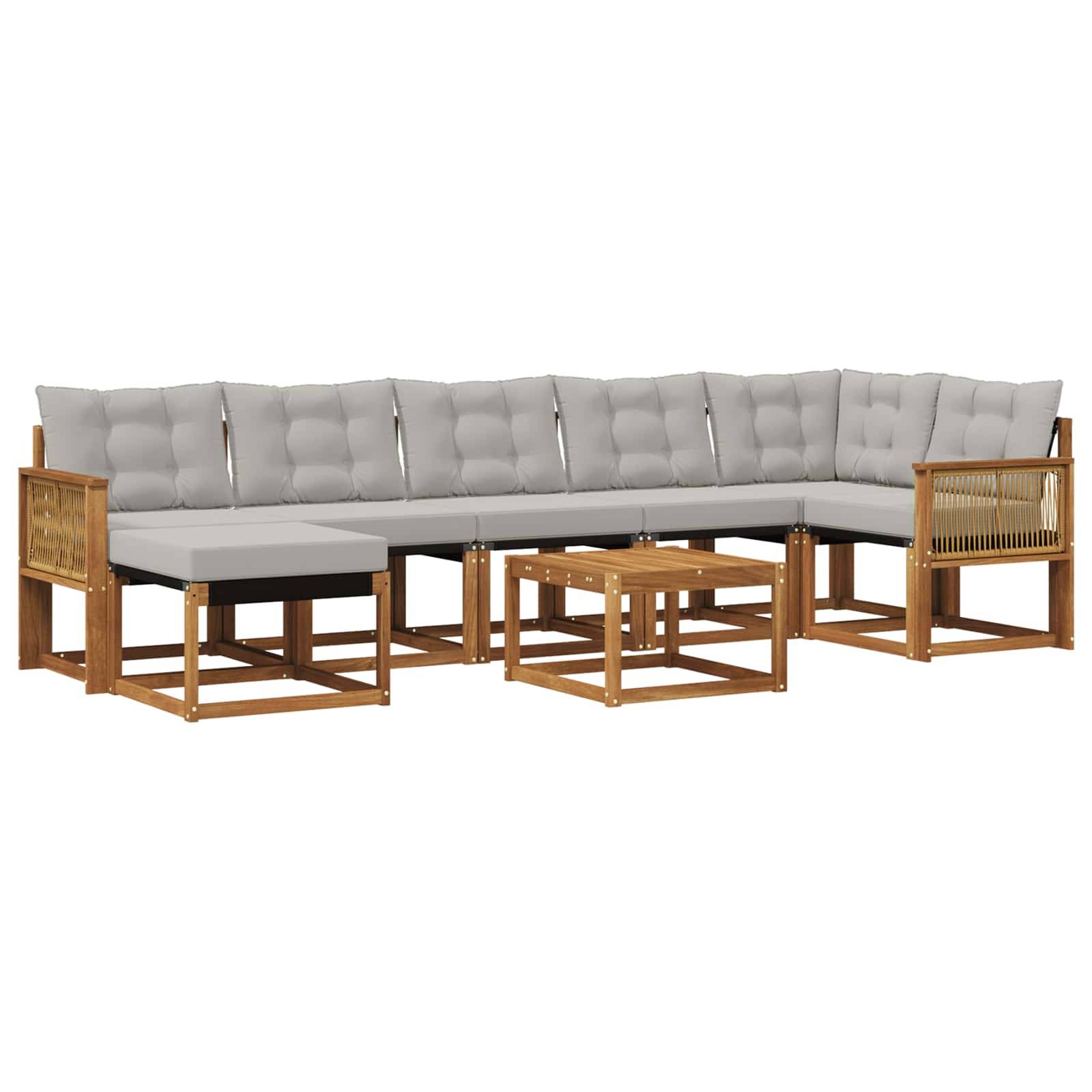 vidaXL Outdoor-Sofagarnitur mit Kissen 8 pcs Natürlich und Hellgrau