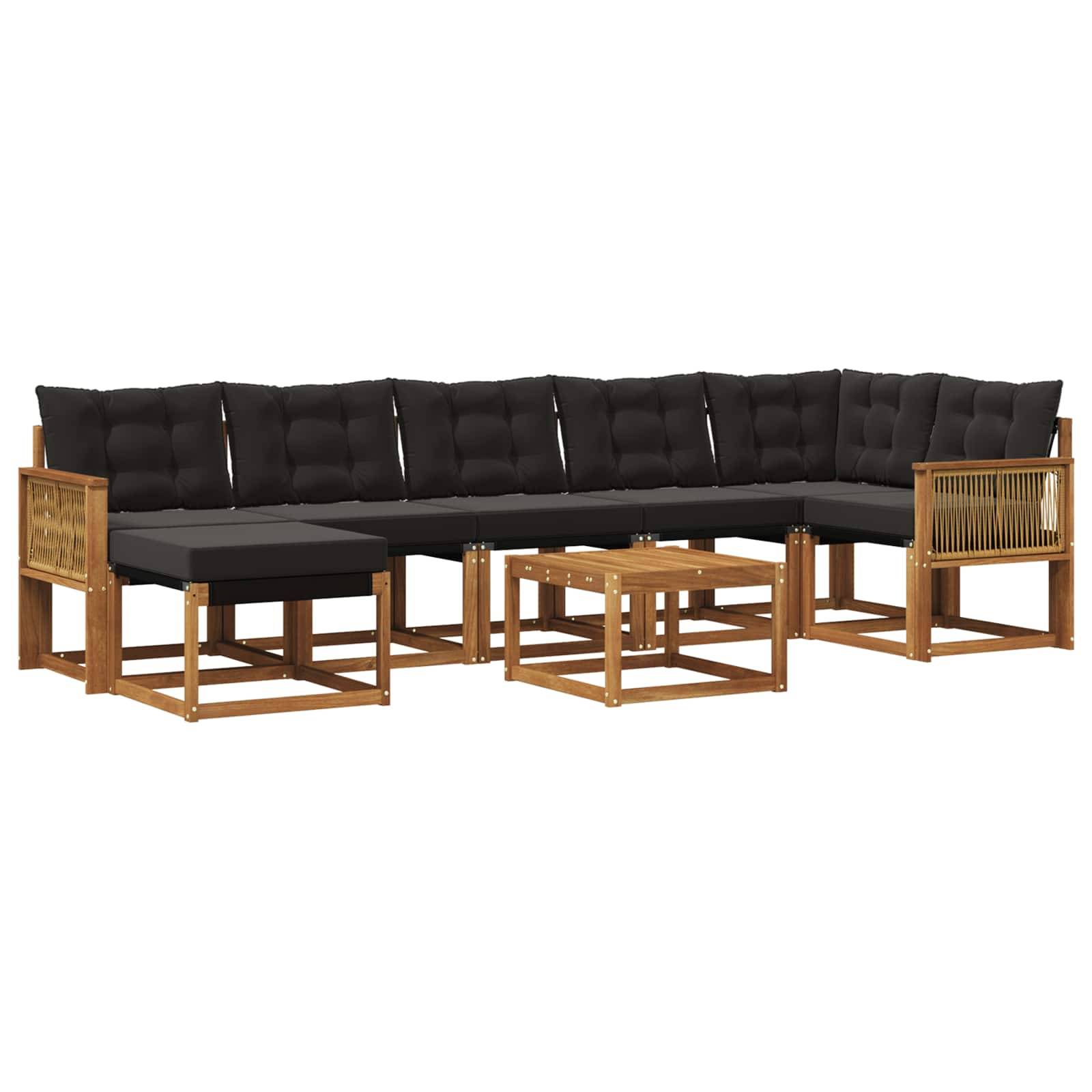 vidaXL Outdoor-Sofagarnitur mit Kissen 8 pcs Natürlich und Schwarz
