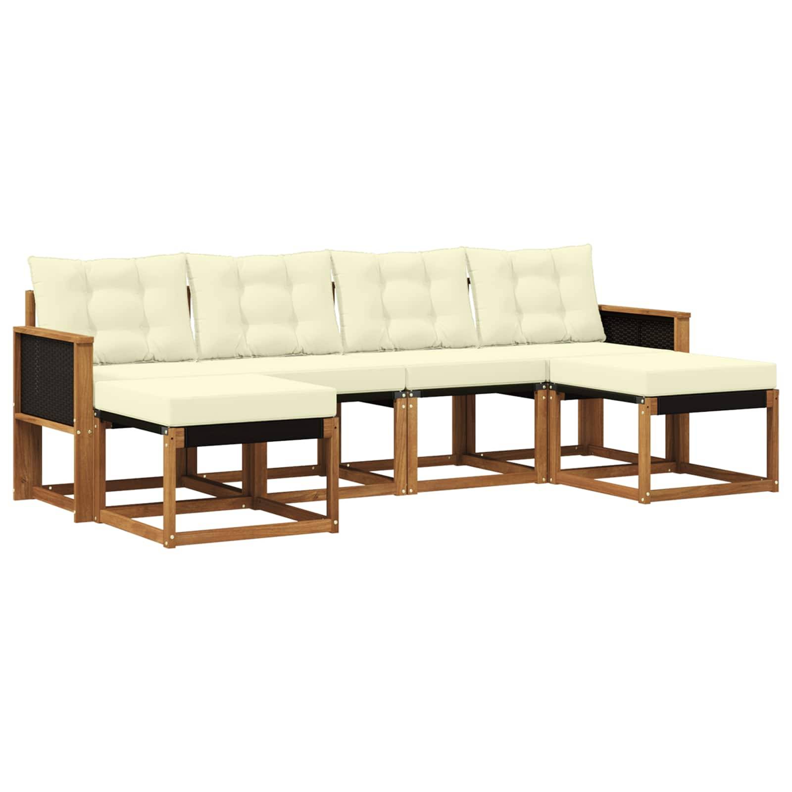 vidaXL Outdoor-Sofagarnitur mit Kissen 6 pcs Natur und Creme