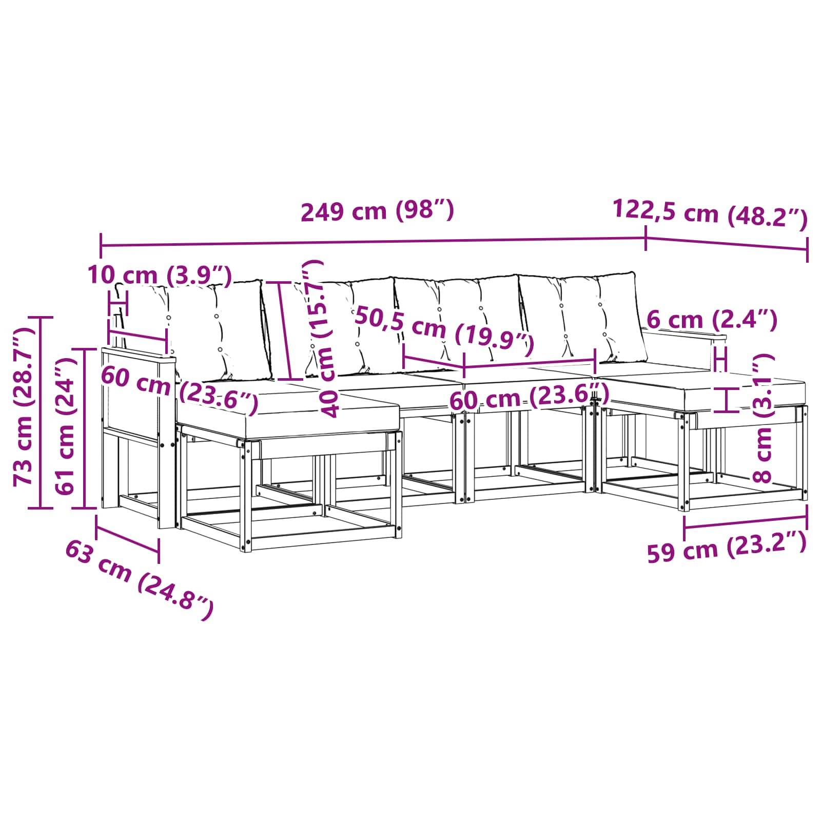 vidaXL Outdoor-Sofagarnitur mit Kissen 6 pcs Natur und Creme