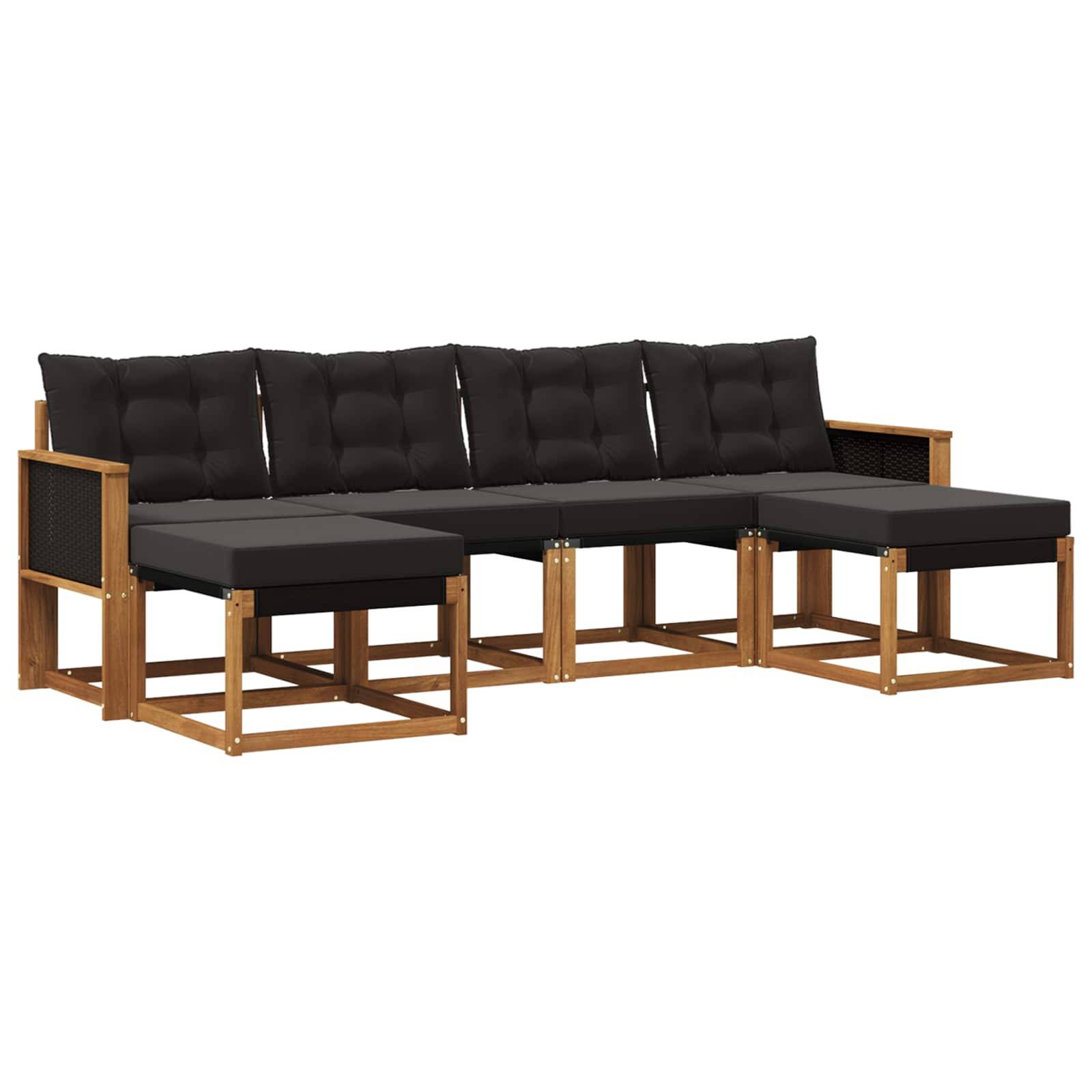 vidaXL Outdoor-Sofagarnitur mit Kissen 6 pcs Natürlich und Schwarz