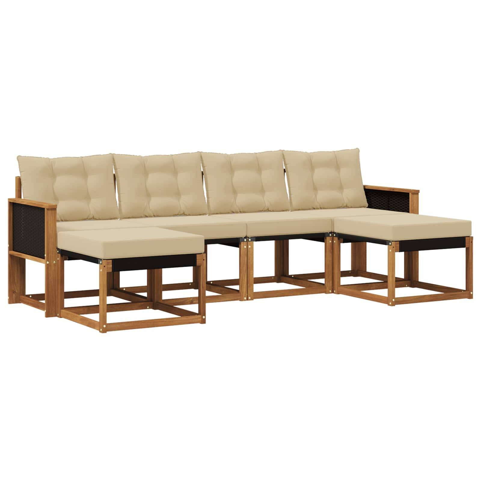 vidaXL Outdoor-Sofagarnitur mit Kissen 6 pcs Natur und Beige
