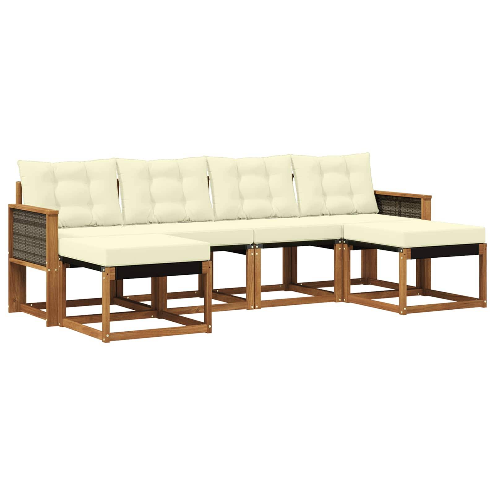 vidaXL Outdoor-Sofagarnitur mit Kissen 6 pcs Natur und Creme