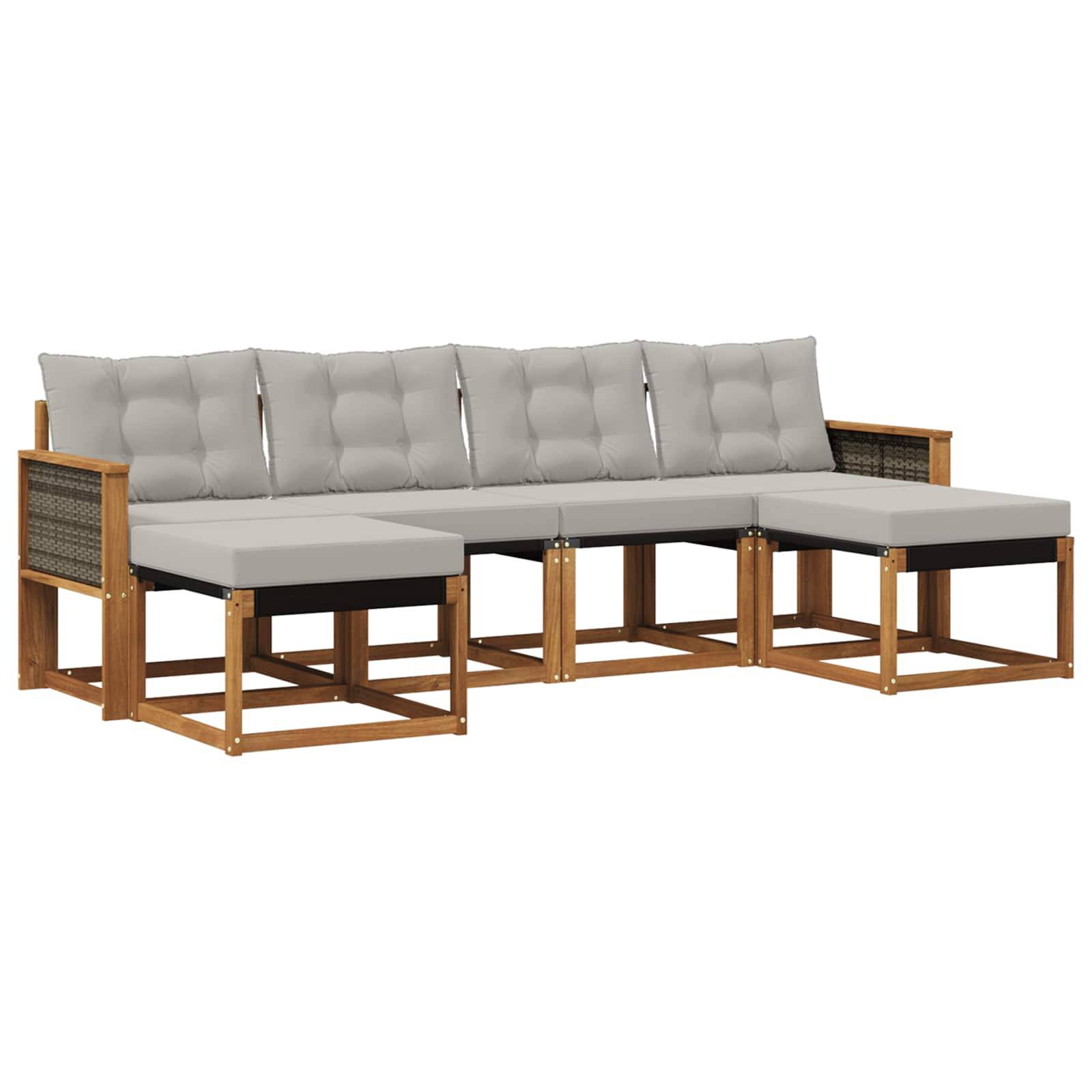 vidaXL Outdoor-Sofagarnitur mit Kissen 6 pcs Natürlich und Hellgrau
