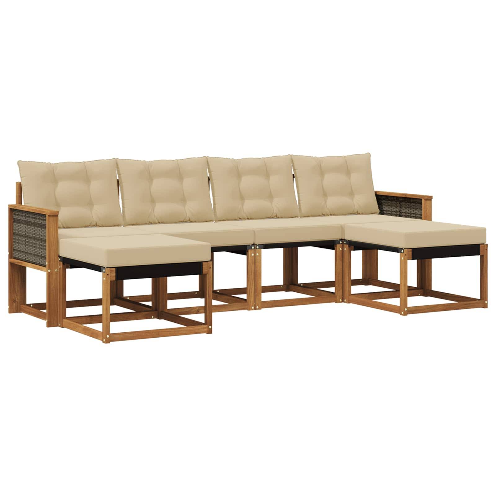 vidaXL Outdoor-Sofagarnitur mit Kissen 6 pcs Natur und Beige