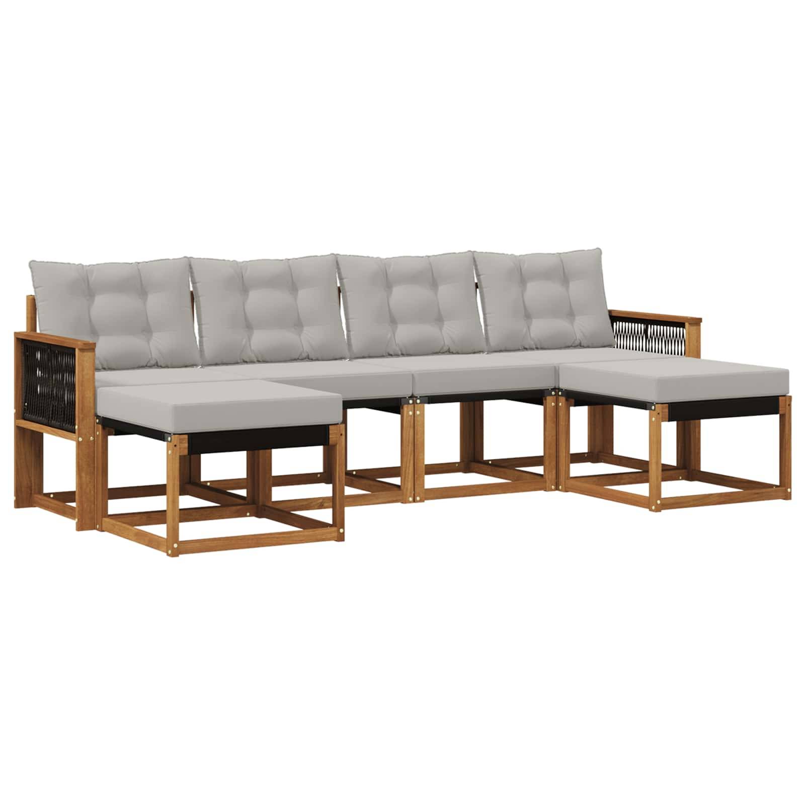 vidaXL Outdoor-Sofagarnitur mit Kissen 6 pcs Natürlich und Hellgrau