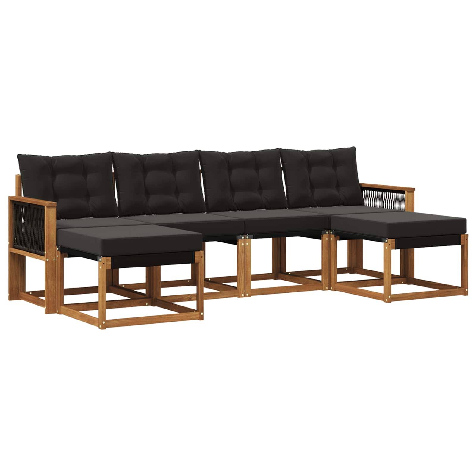 vidaXL Outdoor-Sofagarnitur mit Kissen 6 pcs Natürlich und Schwarz
