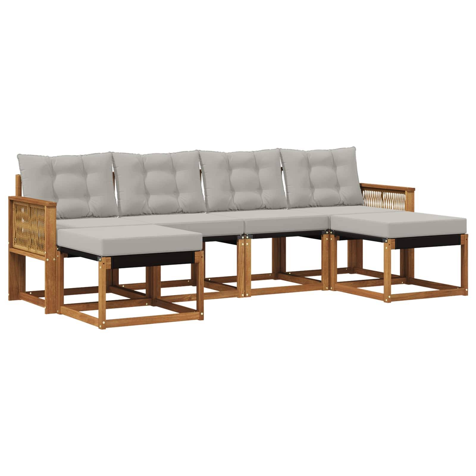 vidaXL Outdoor-Sofagarnitur mit Kissen 6 pcs Natürlich und Hellgrau