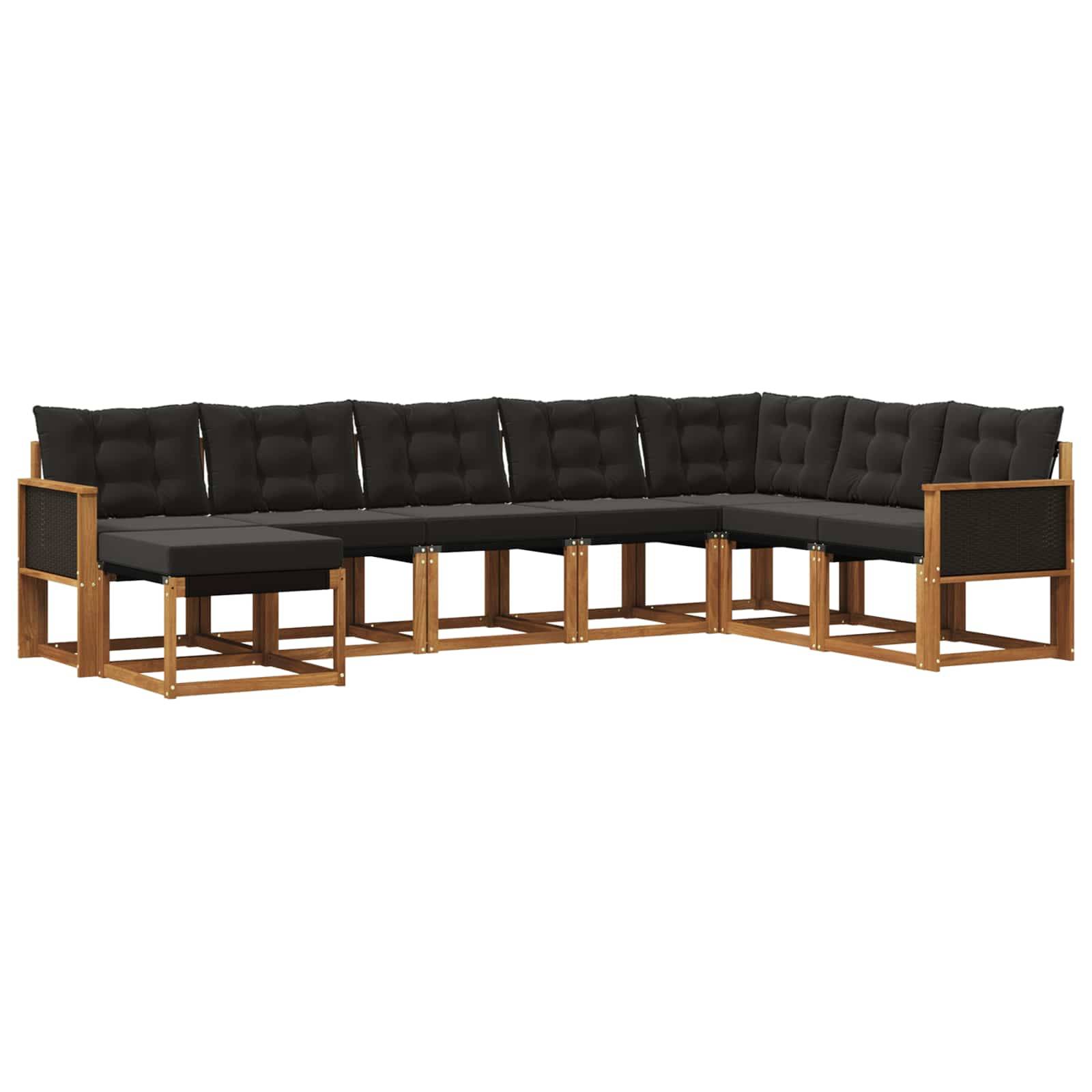 vidaXL Outdoor-Sofagarnitur mit Kissen 8 pcs Natürlich und Schwarz