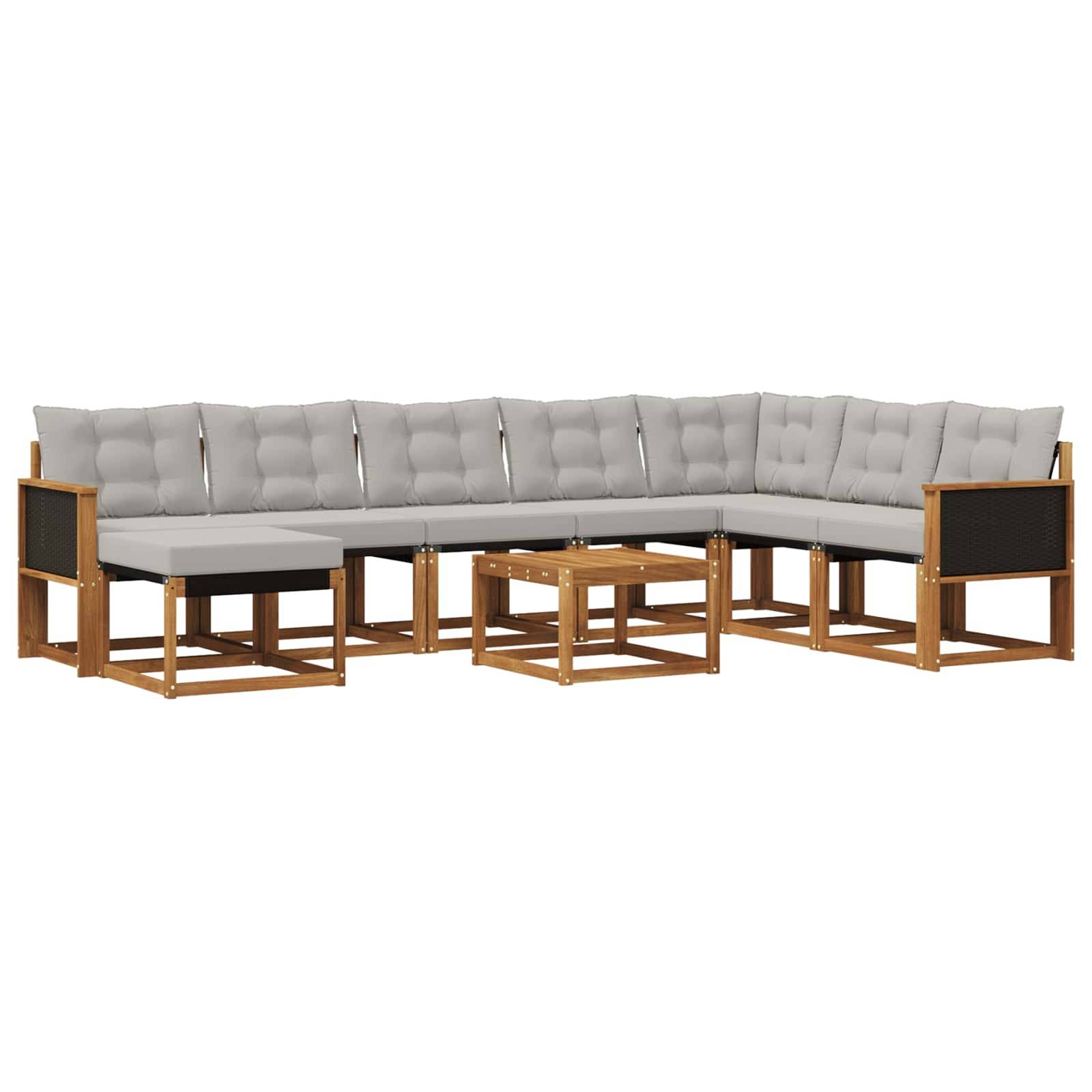 vidaXL Outdoor-Sofagarnitur mit Kissen 9 pcs Natur und Hellgrau