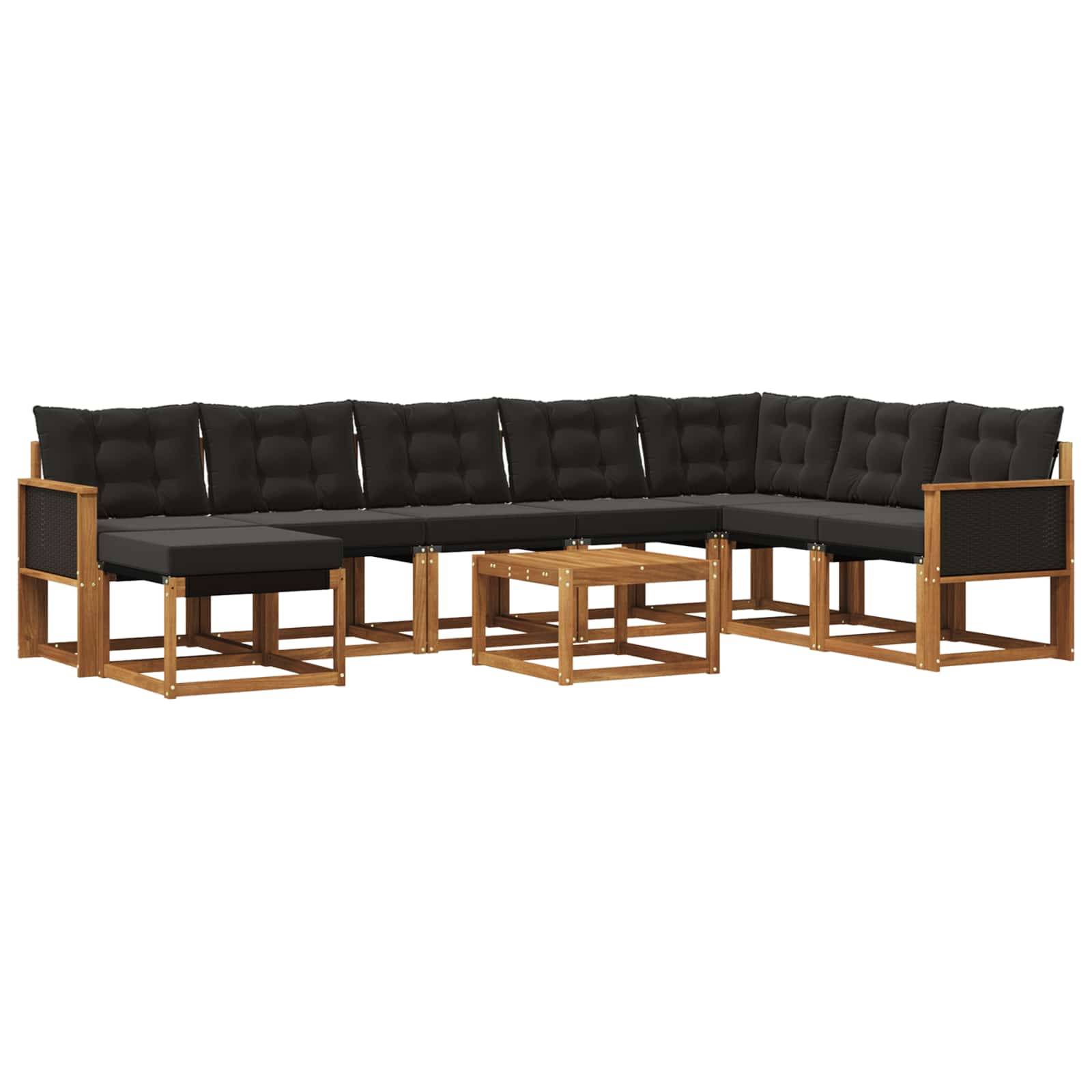 vidaXL Outdoor-Sofagarnitur mit Kissen 9 pcs Natürlich und Schwarz