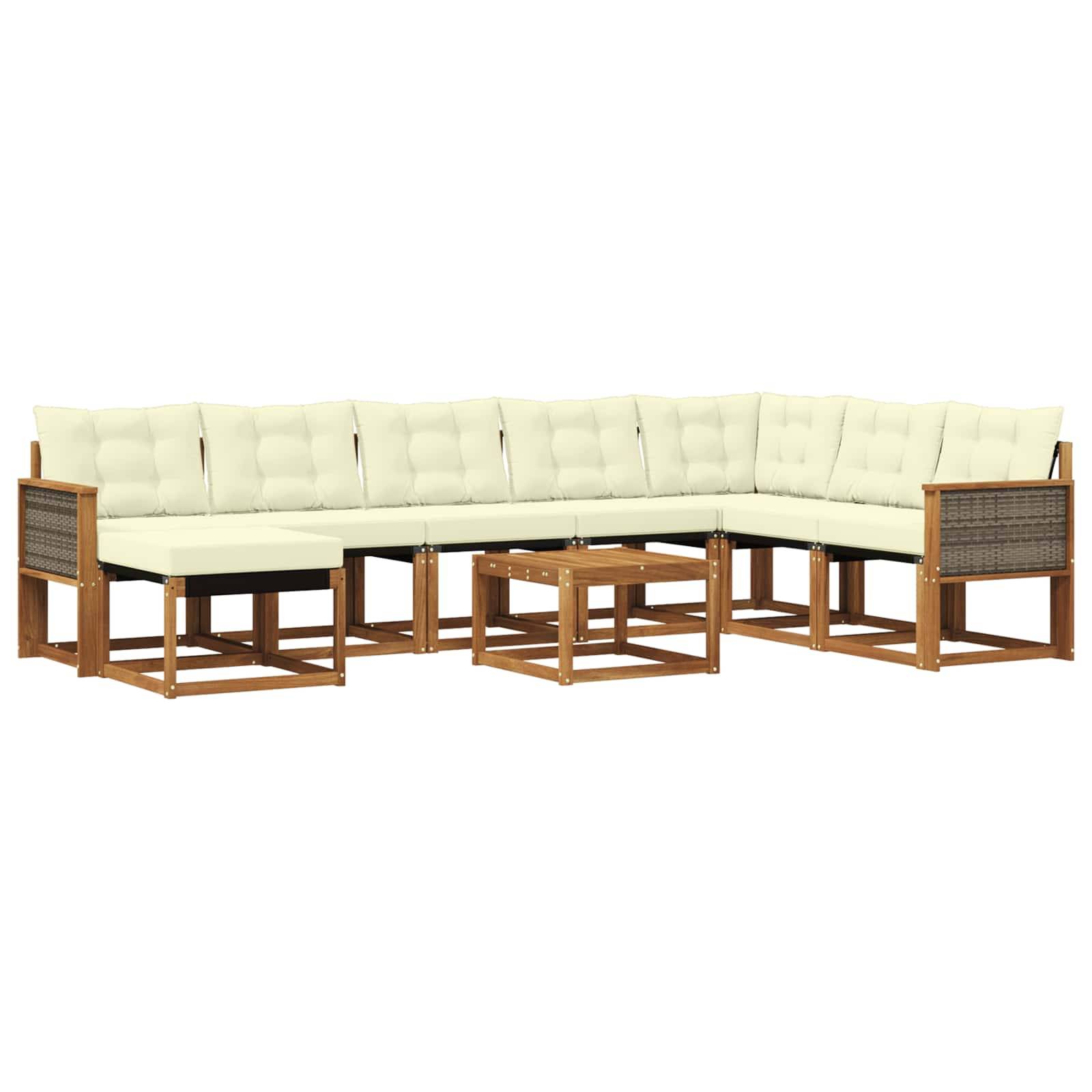 vidaXL Outdoor-Sofagarnitur mit Kissen 9 pcs Natur und Creme
