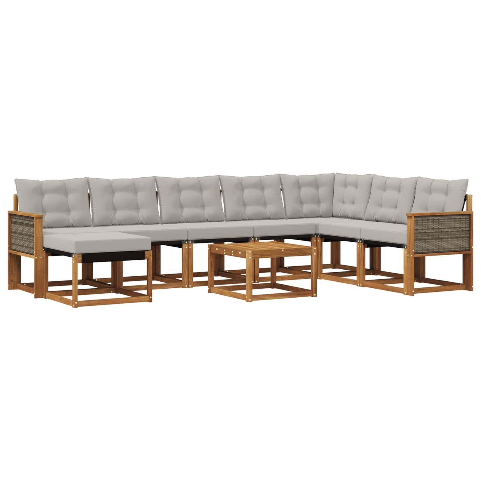 vidaXL Outdoor-Sofagarnitur mit Kissen 9 pcs Natur und Hellgrau
