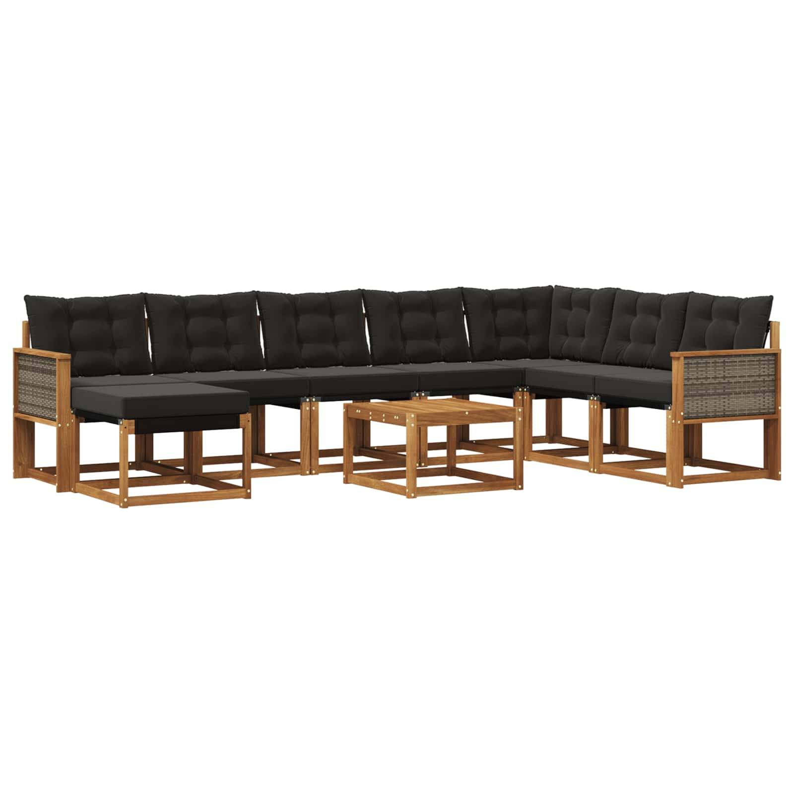 vidaXL Outdoor-Sofagarnitur mit Kissen 9 pcs Natürlich und Schwarz