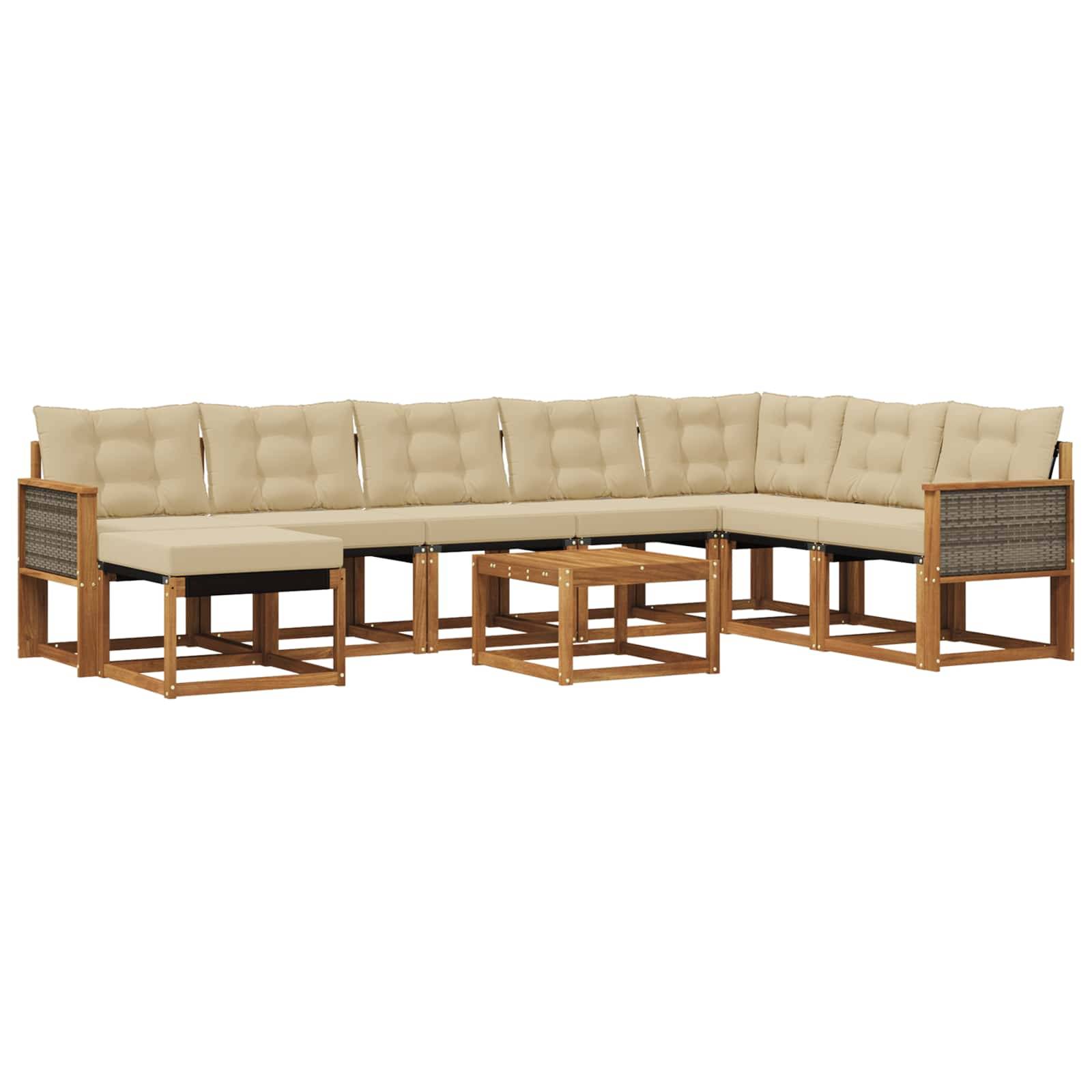 vidaXL Outdoor-Sofagarnitur mit Kissen 9 pcs Natur und Beige