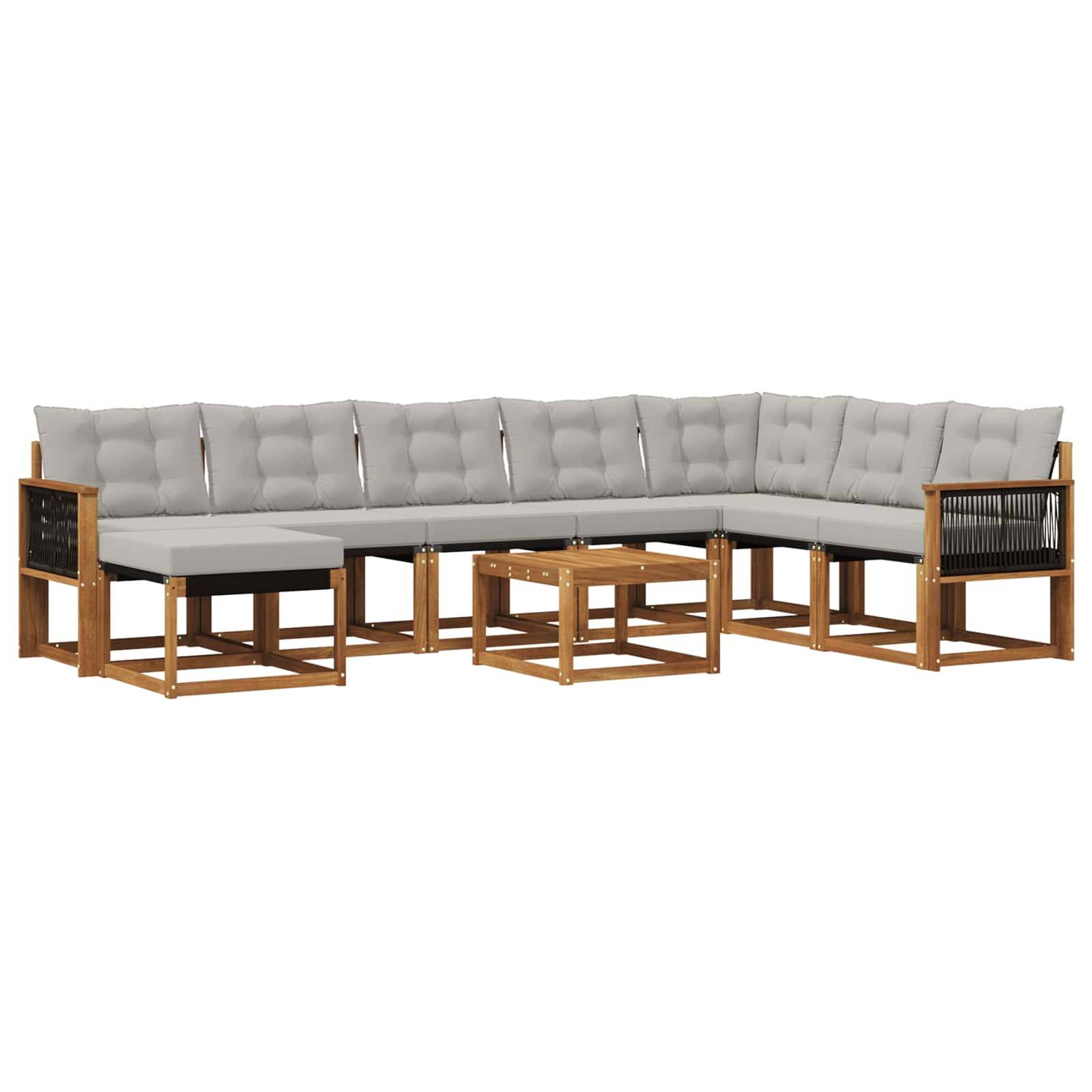 vidaXL Outdoor-Sofagarnitur mit Kissen 9 pcs Natur und Hellgrau