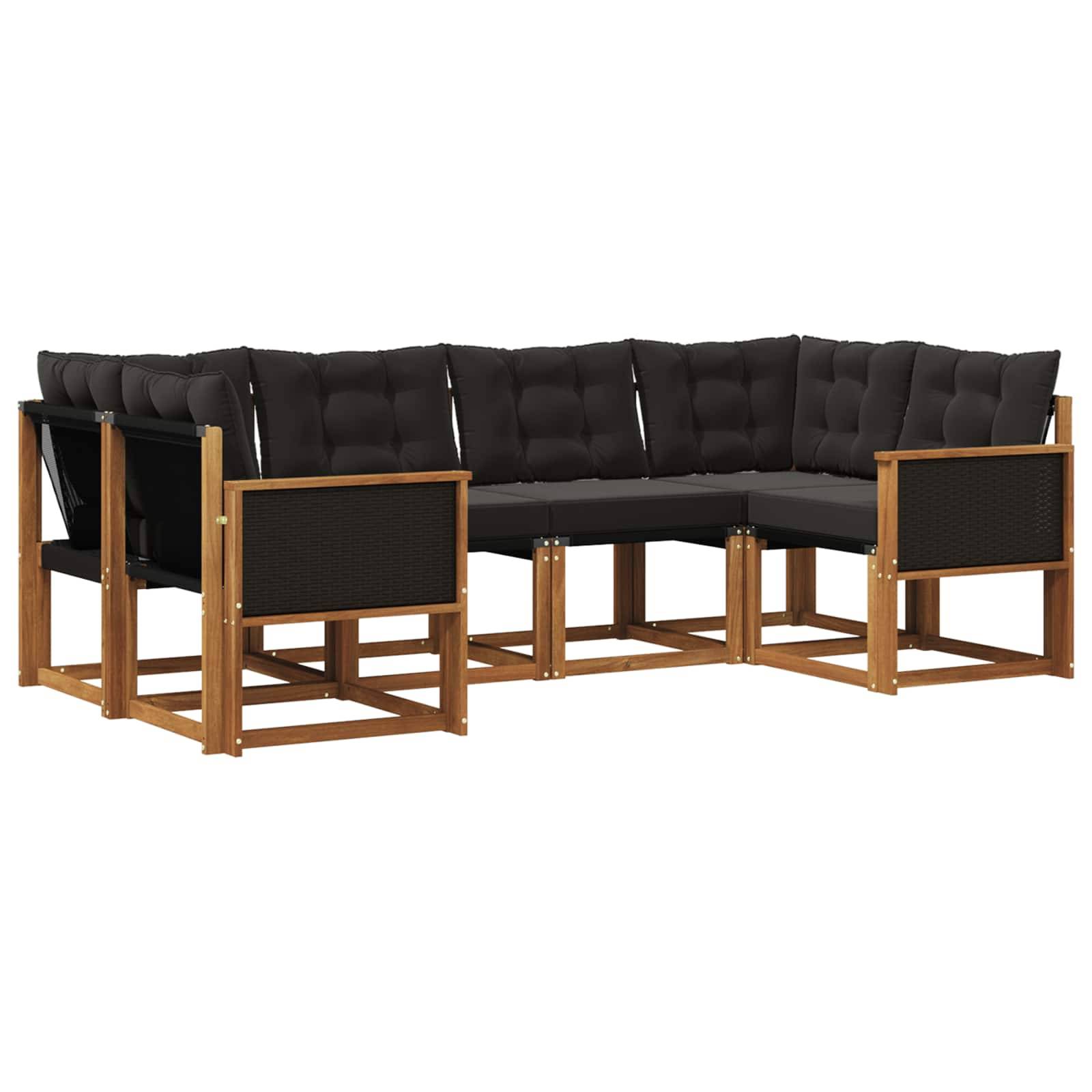 vidaXL Outdoor-Sofagarnitur mit Kissen 6 pcs Natürlich und Schwarz