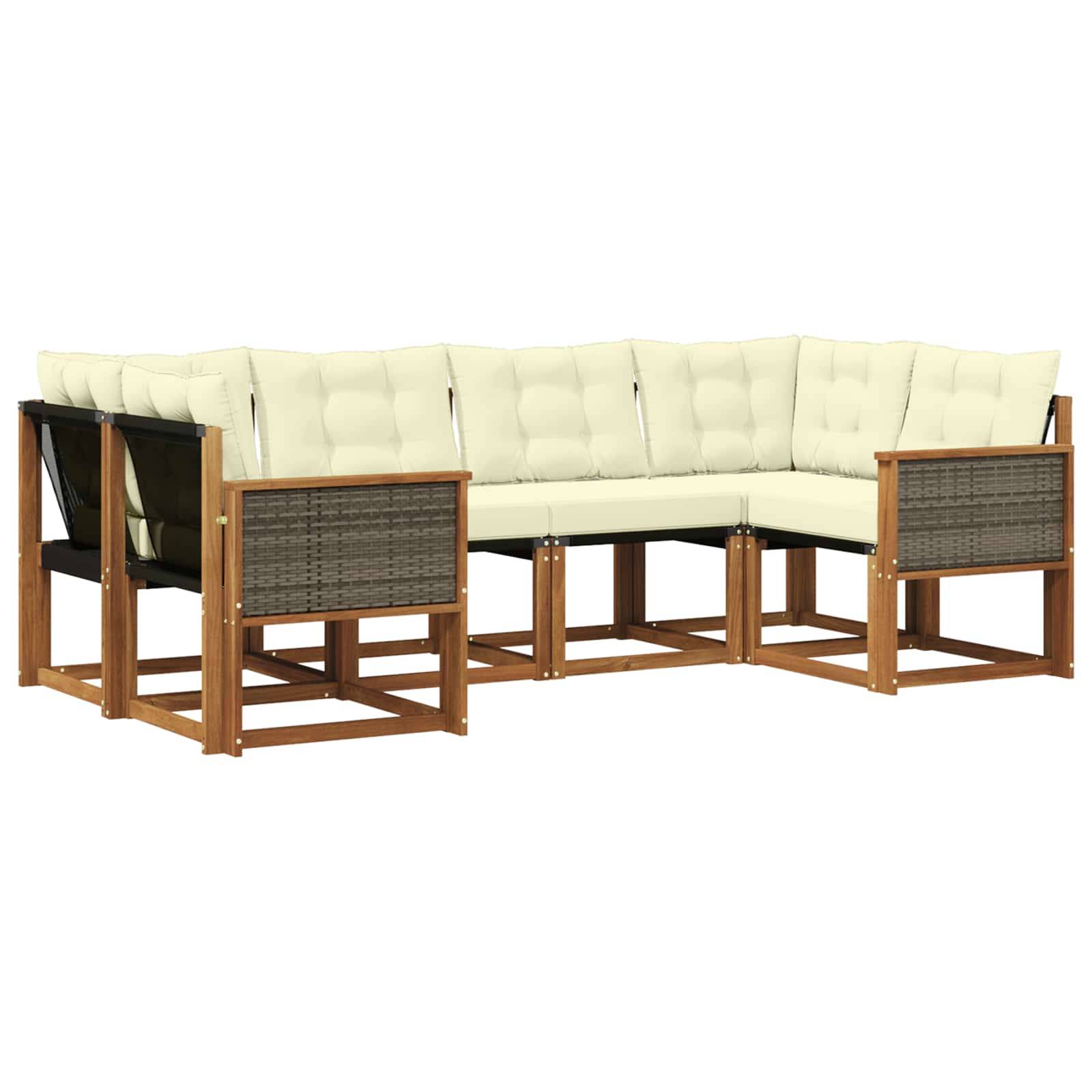 vidaXL Outdoor-Sofagarnitur mit Kissen 6 pcs Natur und Creme