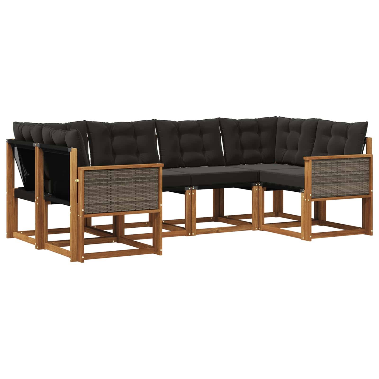 vidaXL Outdoor-Sofagarnitur mit Kissen 6 pcs Natürlich und Schwarz