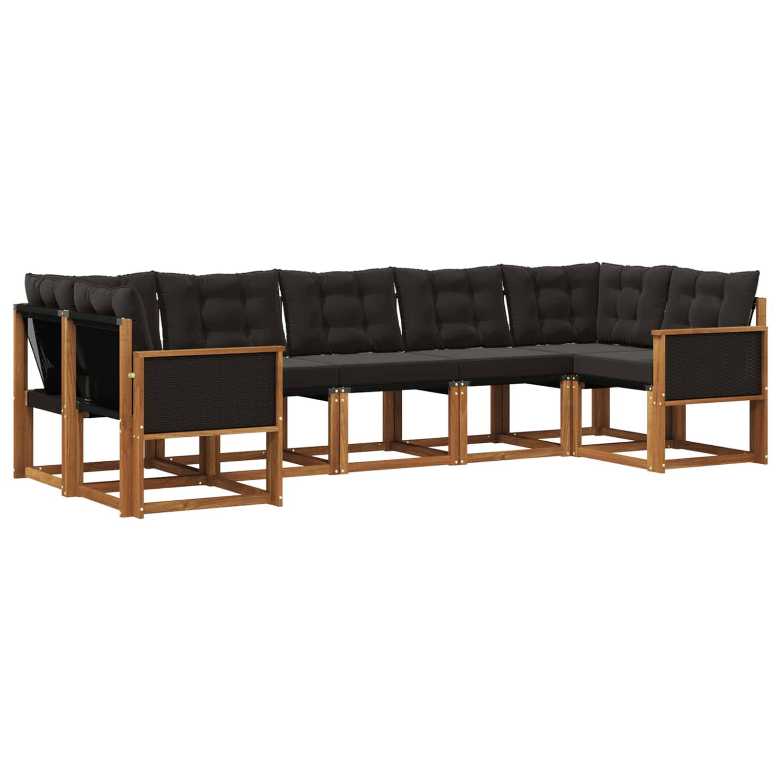vidaXL Outdoor-Sofagarnitur mit Kissen 7 pcs Natürlich und Schwarz