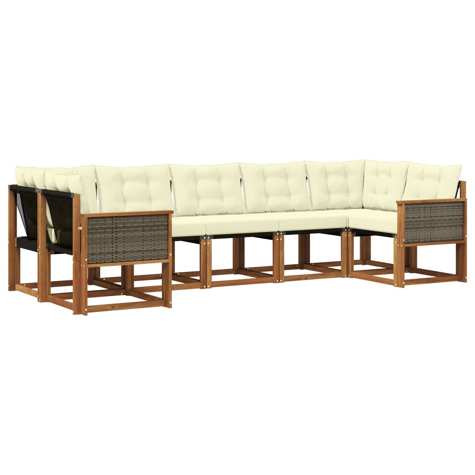 vidaXL Outdoor-Sofagarnitur mit Kissen 7 pcs Natur und Creme