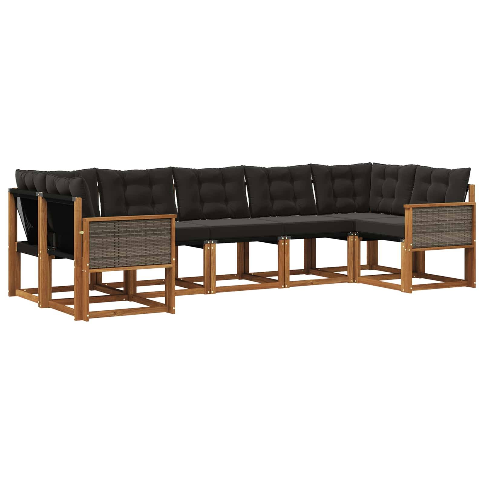 vidaXL Outdoor-Sofagarnitur mit Kissen 7 pcs Natürlich und Schwarz