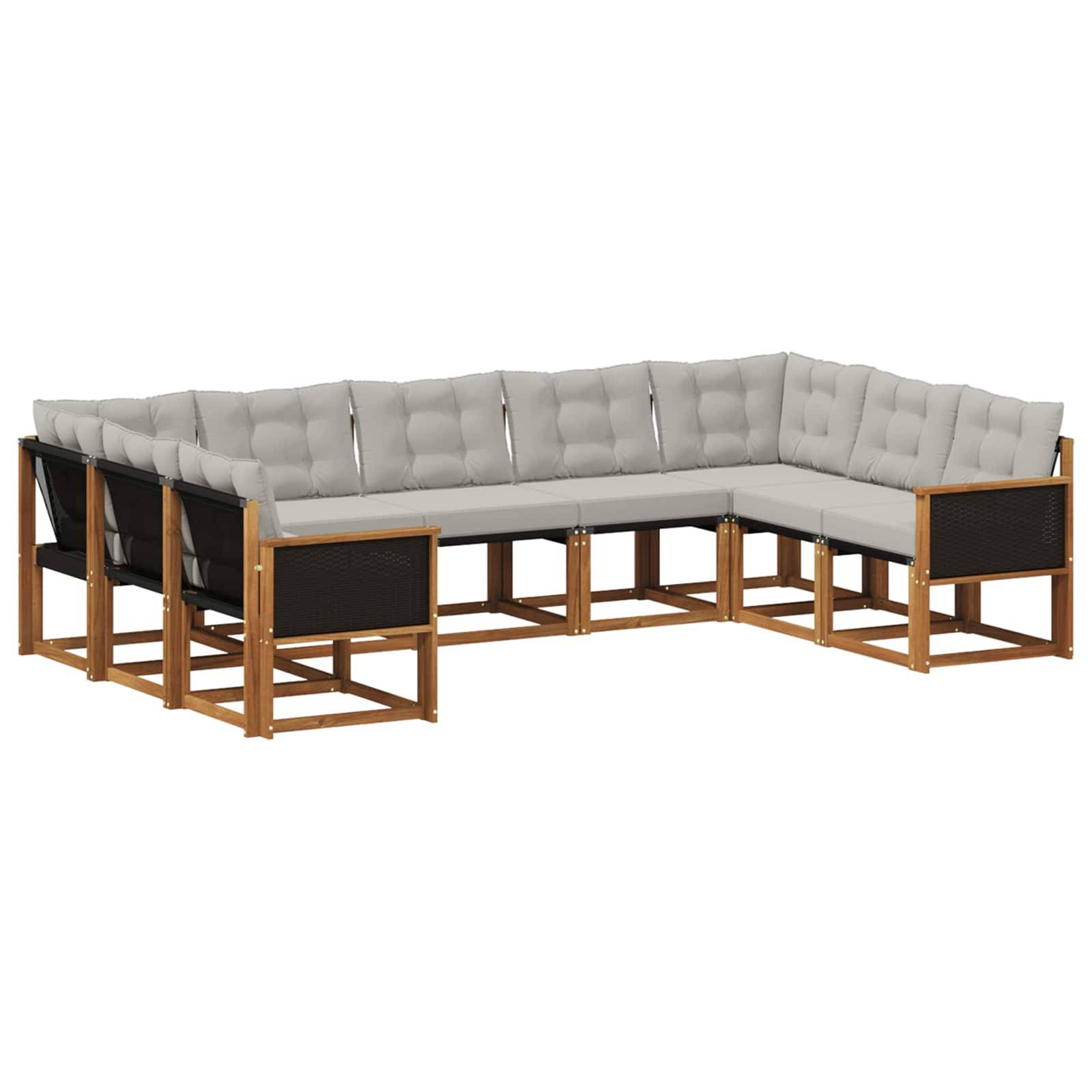 vidaXL Outdoor-Sofagarnitur mit Kissen 9 pcs Natur und Hellgrau