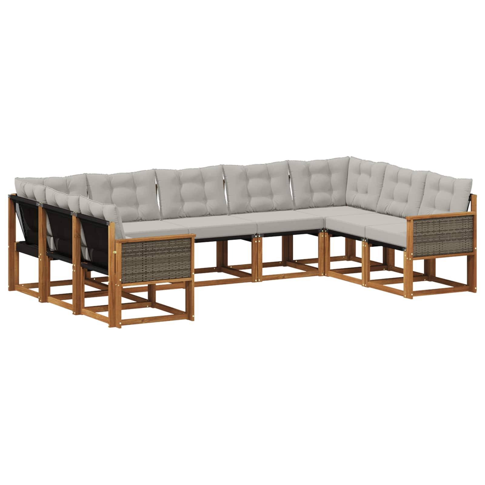 vidaXL Outdoor-Sofagarnitur mit Kissen 9 pcs Natur und Hellgrau