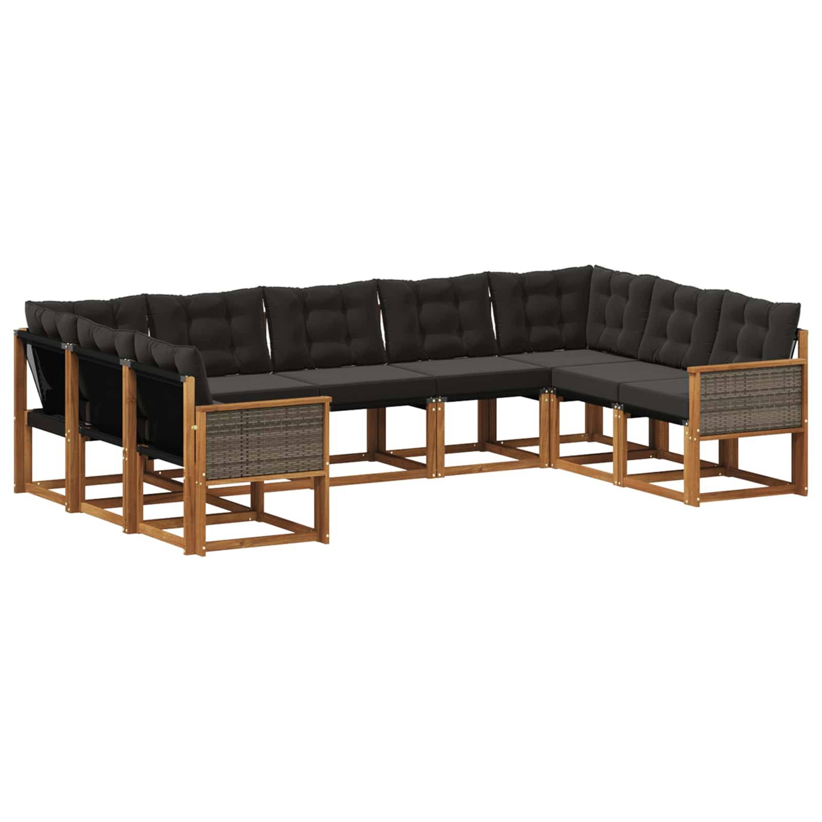 vidaXL Outdoor-Sofagarnitur mit Kissen 9 pcs Natürlich und Schwarz