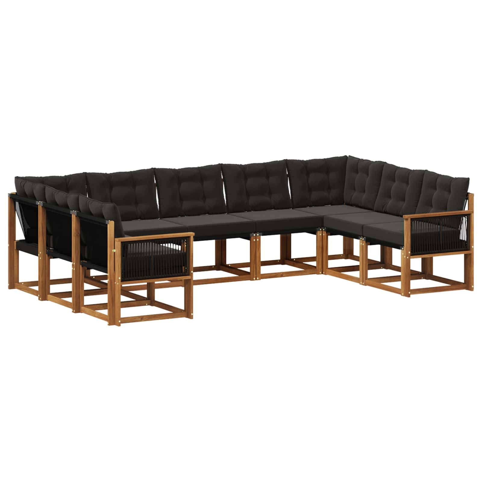 vidaXL Outdoor-Sofagarnitur mit Kissen 9 pcs Natürlich und Schwarz