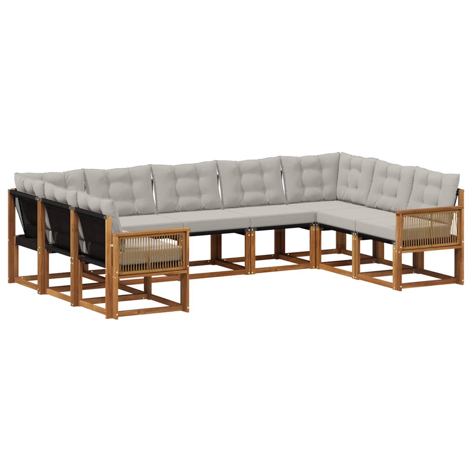 vidaXL Outdoor-Sofagarnitur mit Kissen 9 pcs Natürlich und Hellgrau