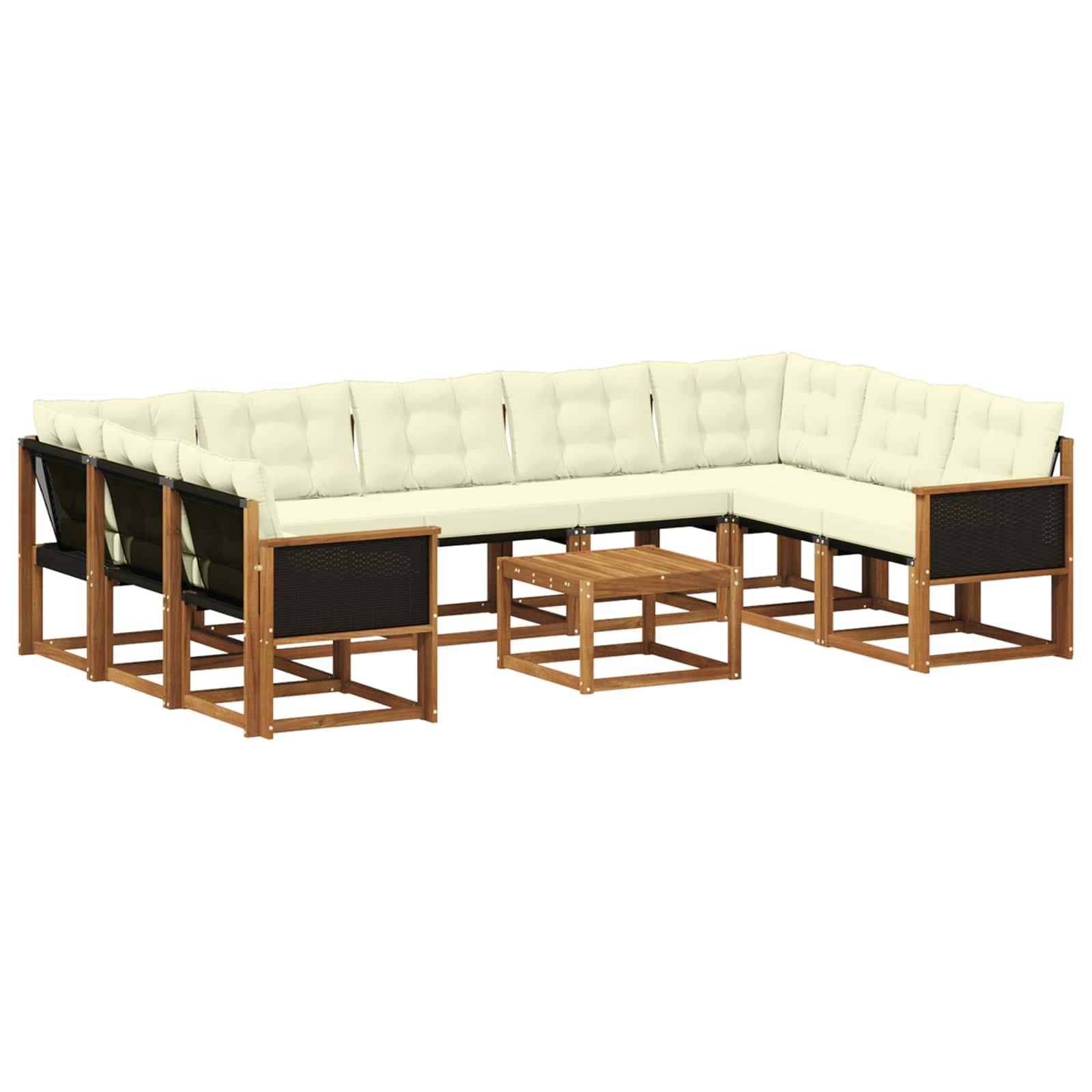 vidaXL Outdoor-Sofagarnitur mit Kissen 10 pcs Natur und Creme