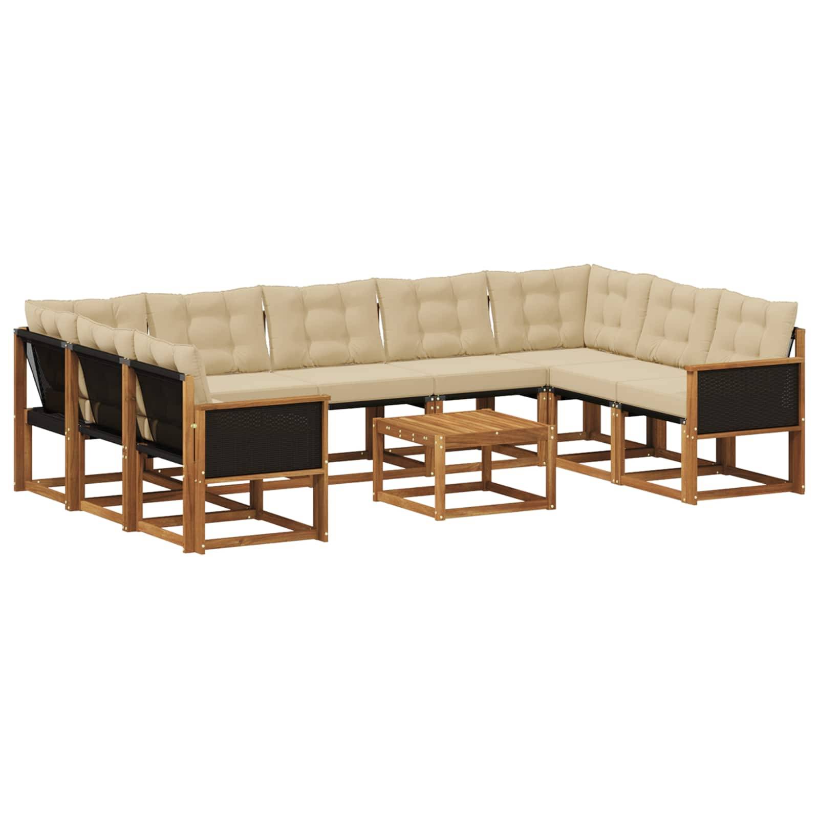 vidaXL Outdoor-Sofagarnitur mit Kissen 10 pcs Natur und Beige