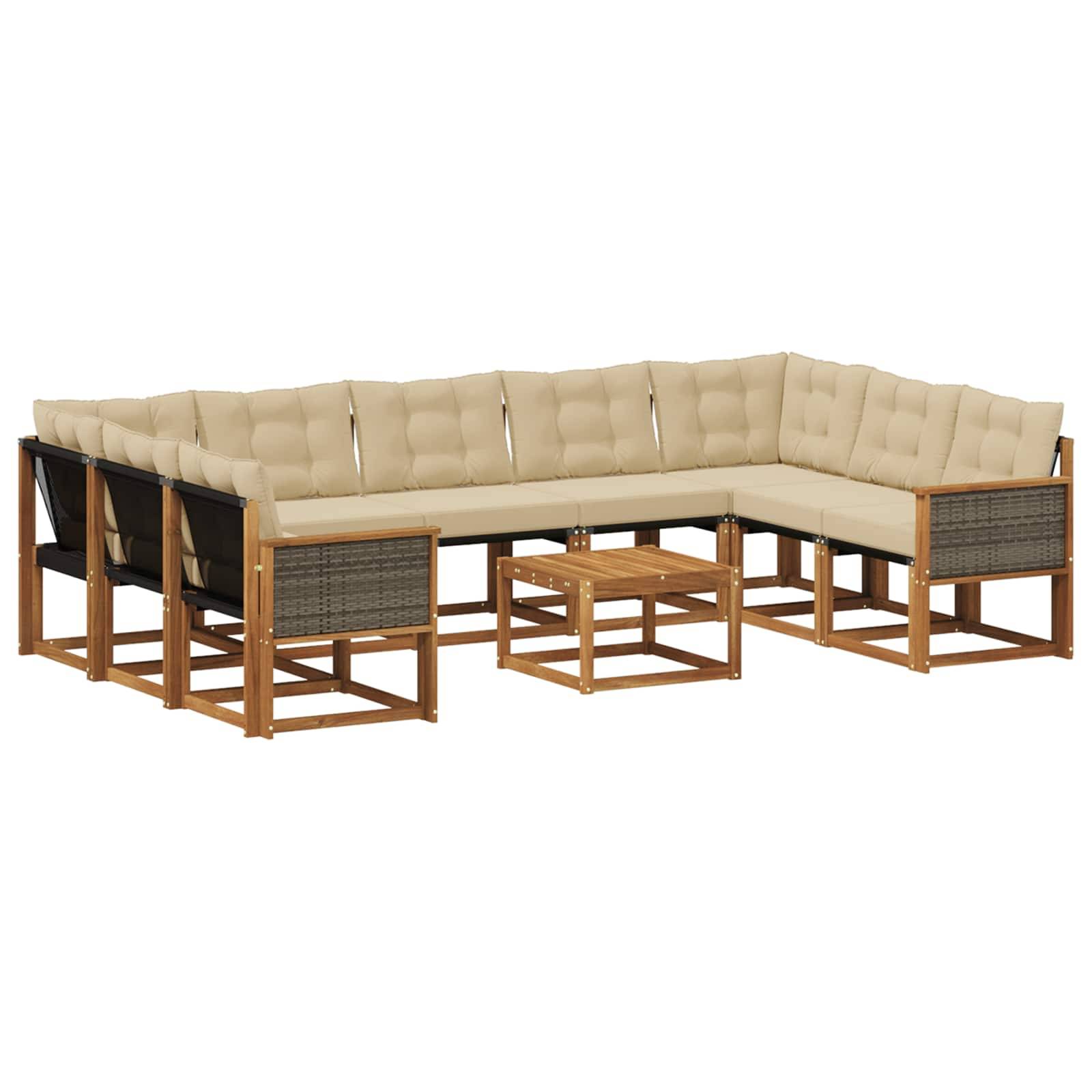 vidaXL Outdoor-Sofagarnitur mit Kissen 10 pcs Natur und Beige