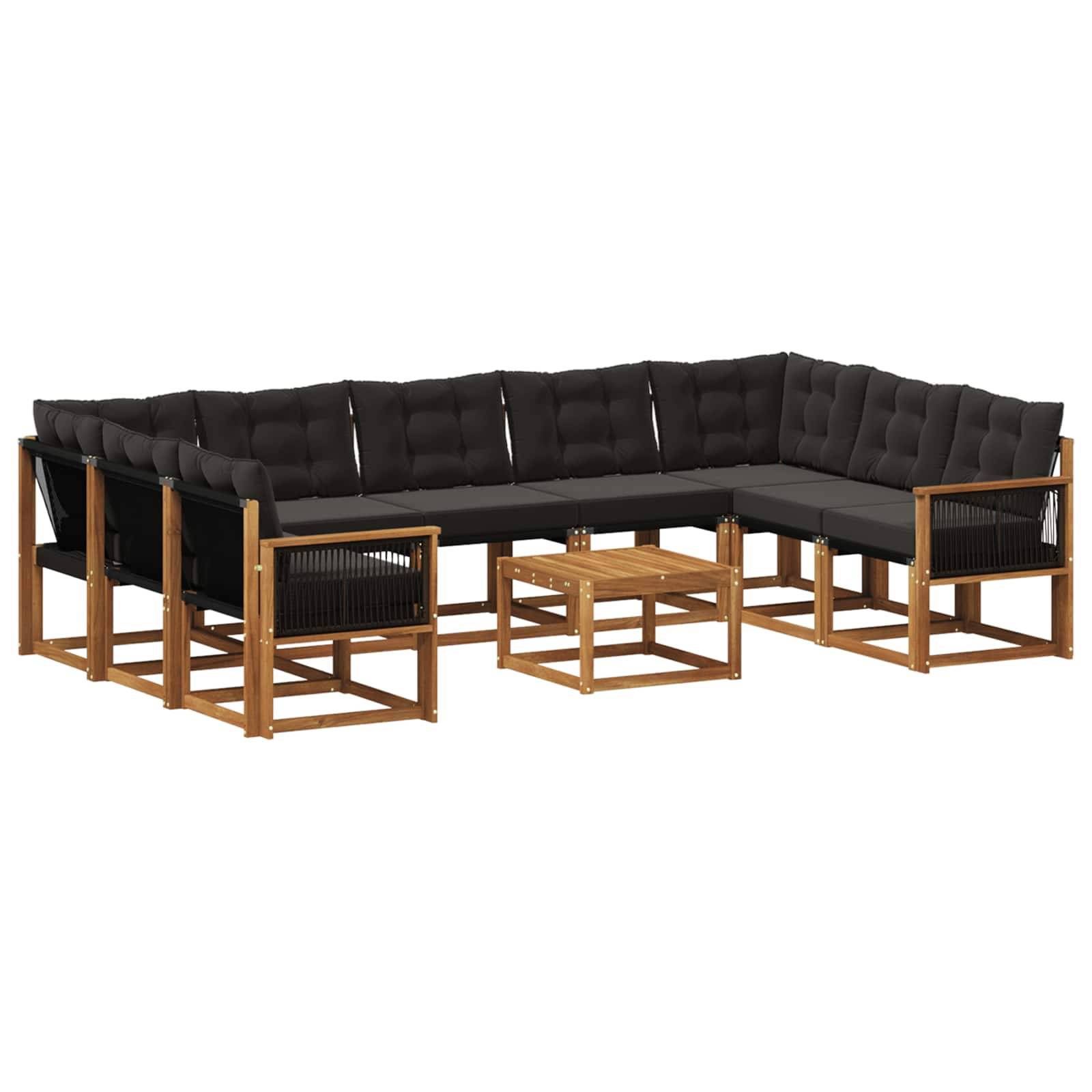 vidaXL Outdoor-Sofagarnitur mit Kissen 10 pcs Natürlich und Schwarz