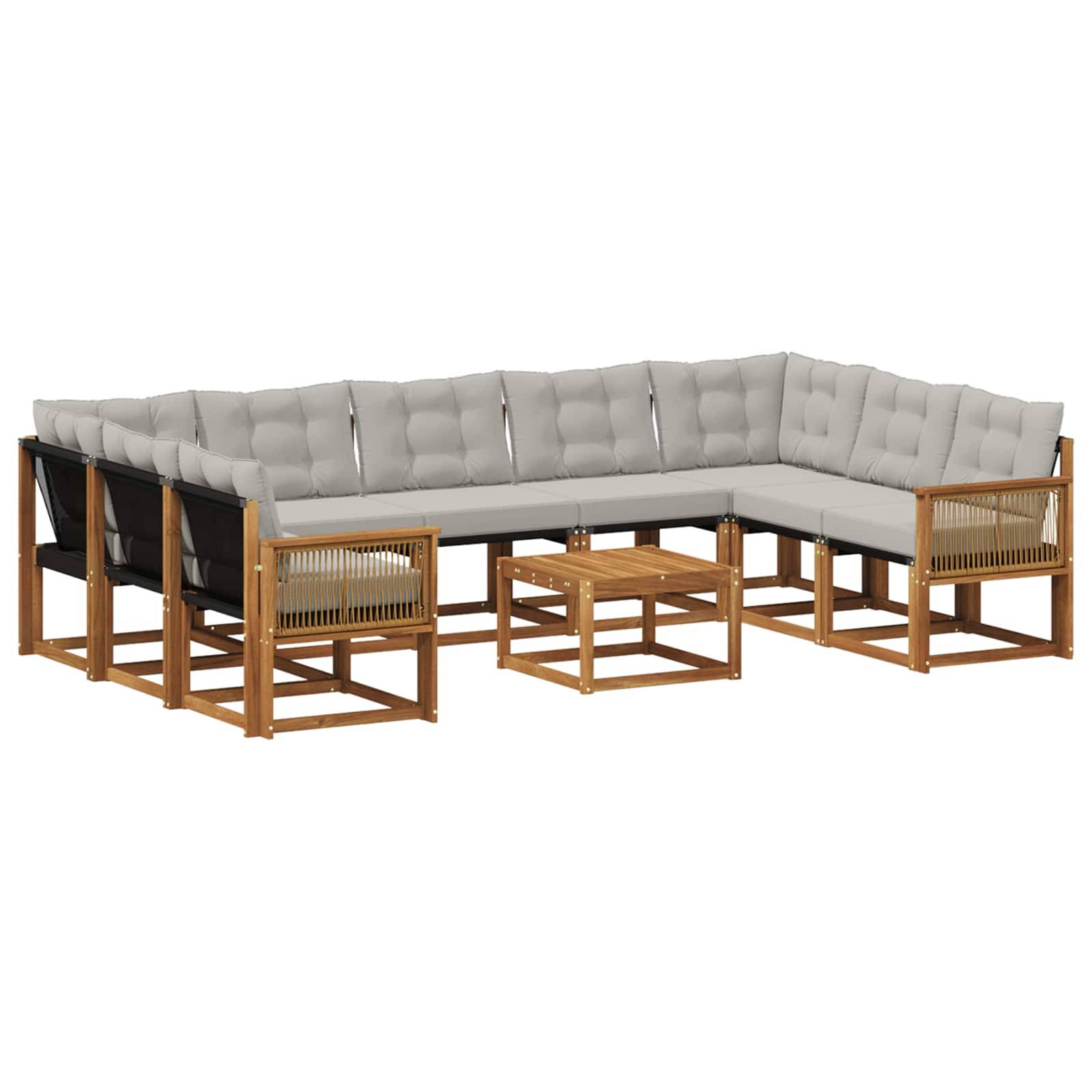vidaXL Outdoor-Sofagarnitur mit Kissen 10 pcs Natürlich und Hellgrau