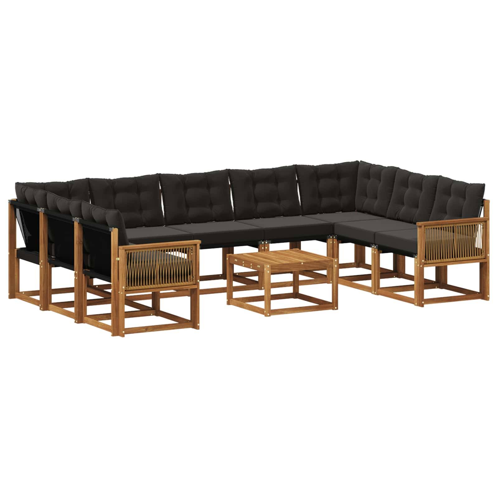 vidaXL Outdoor-Sofagarnitur mit Kissen 10 pcs Natürlich und Schwarz