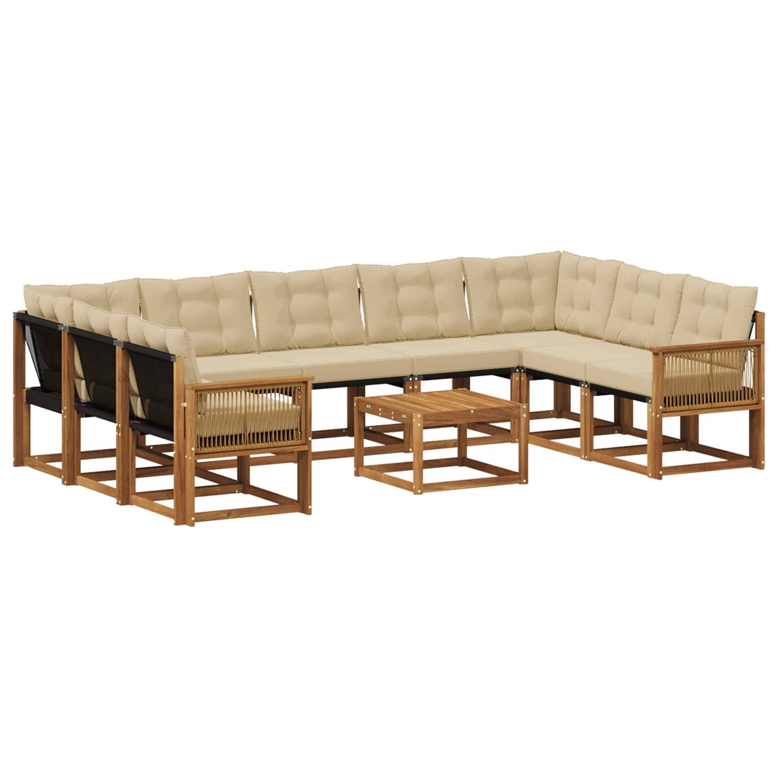 vidaXL Outdoor-Sofagarnitur mit Kissen 10 pcs Natur und Beige