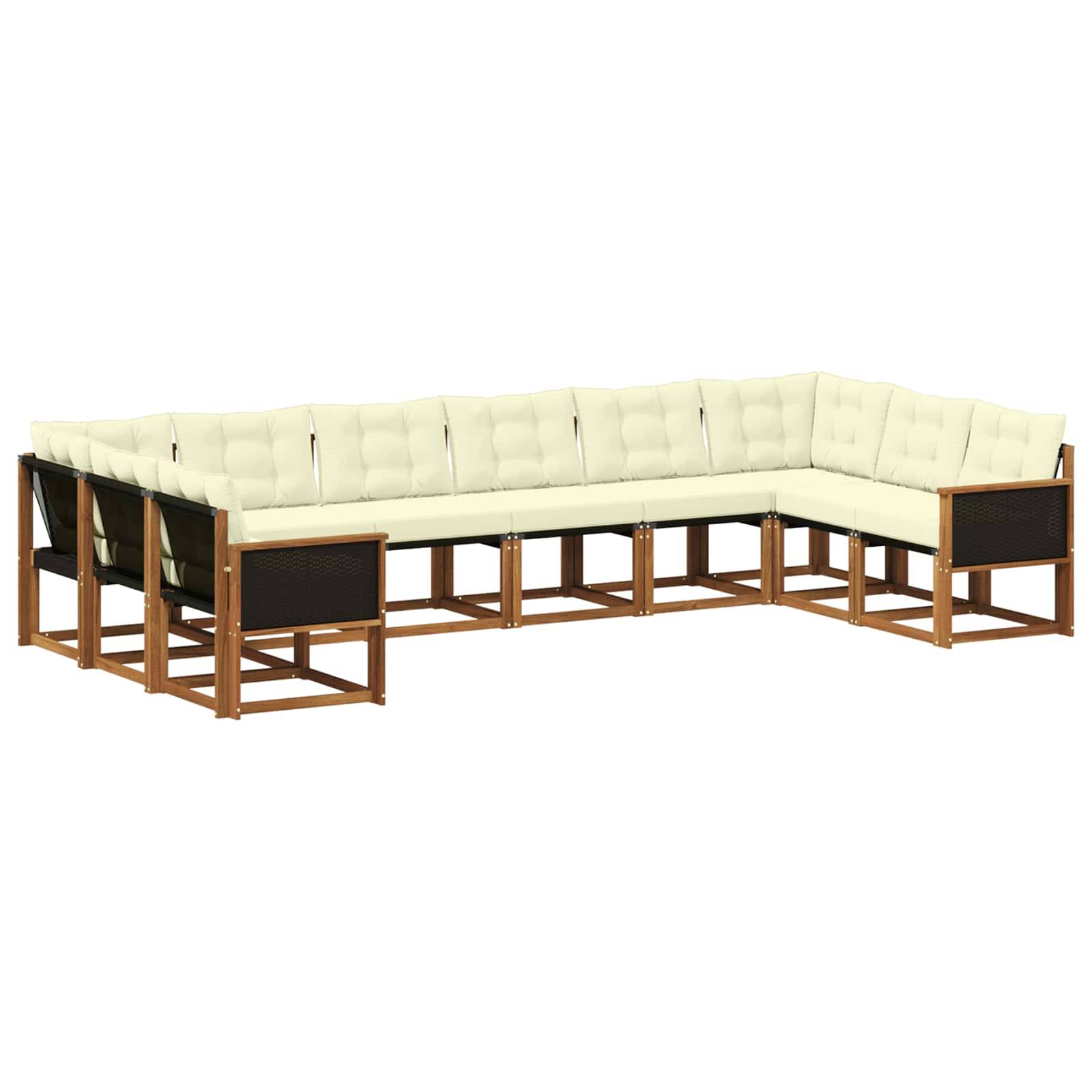 vidaXL Outdoor-Sofagarnitur mit Kissen 10 pcs Natur und Creme