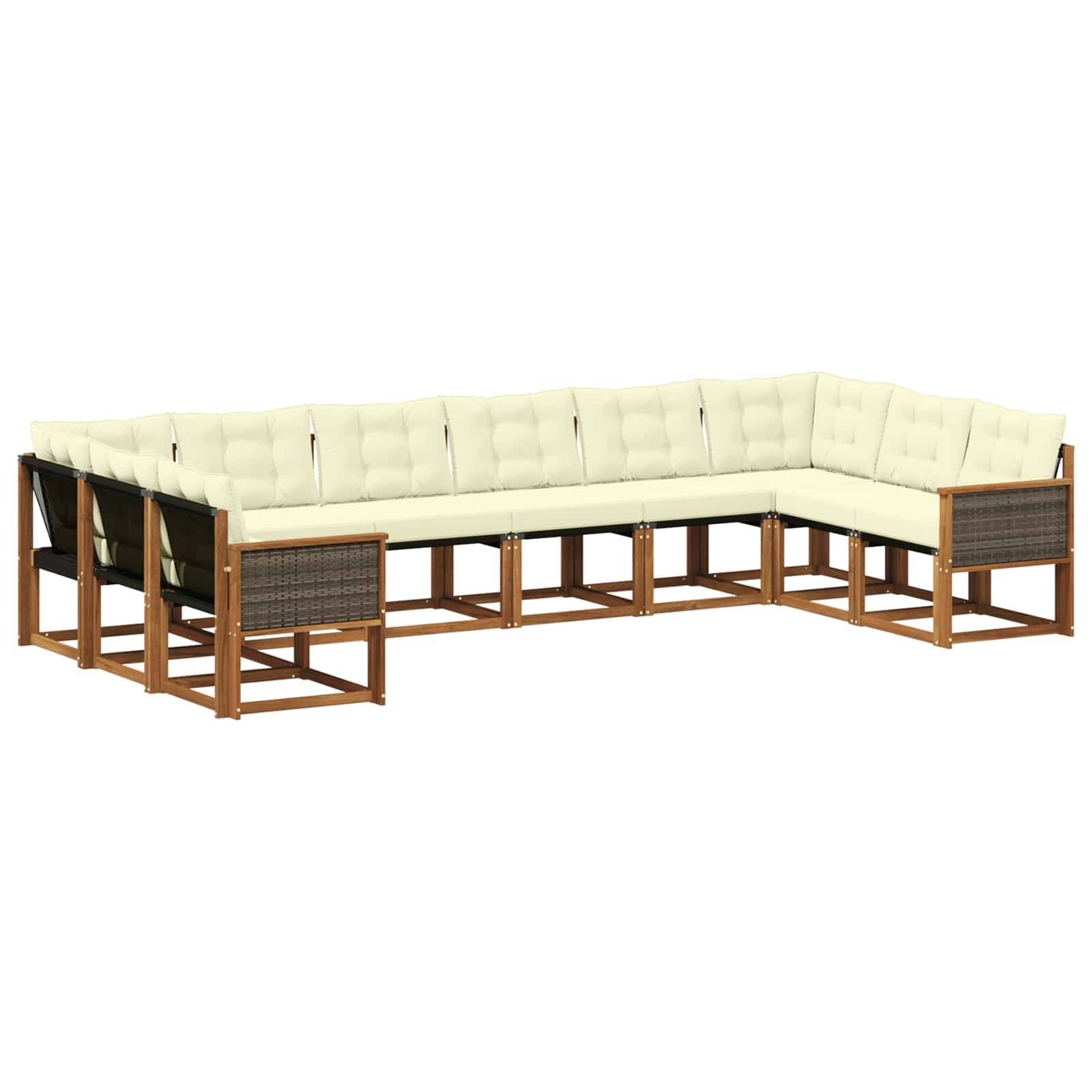 vidaXL Outdoor-Sofagarnitur mit Kissen 10 pcs Natur und Creme